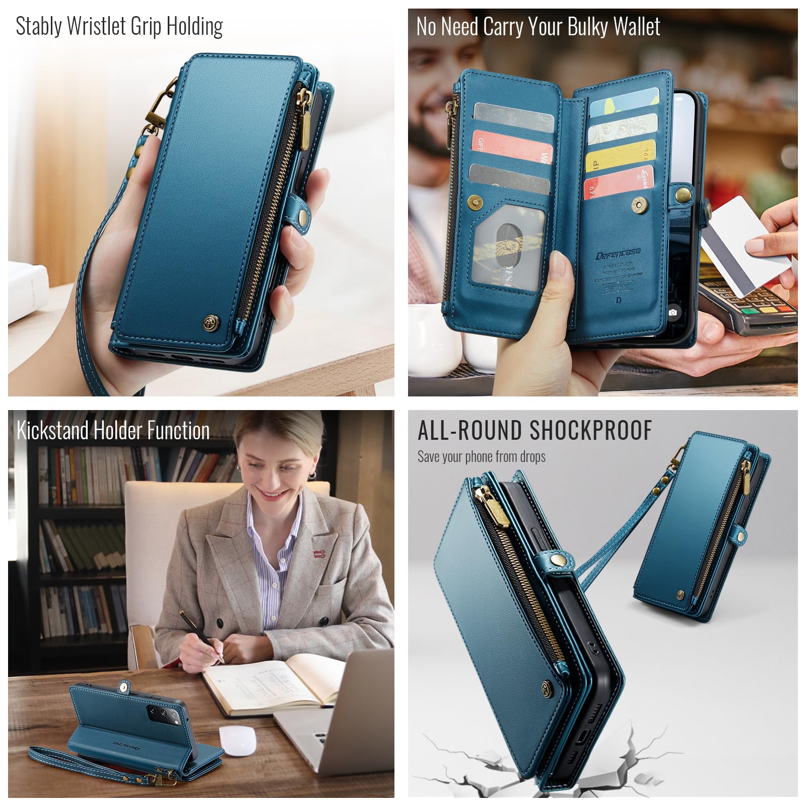 RFID Blocking PU Leather Wallet Case for Samsung Galaxy S20 FE 5G - Magnetic Snap Flip Cover with Card Holder & Zipper Pocket | Perfect for Daily Use, Travel, and Secure Contactless Payment Protection (Dark Blue)