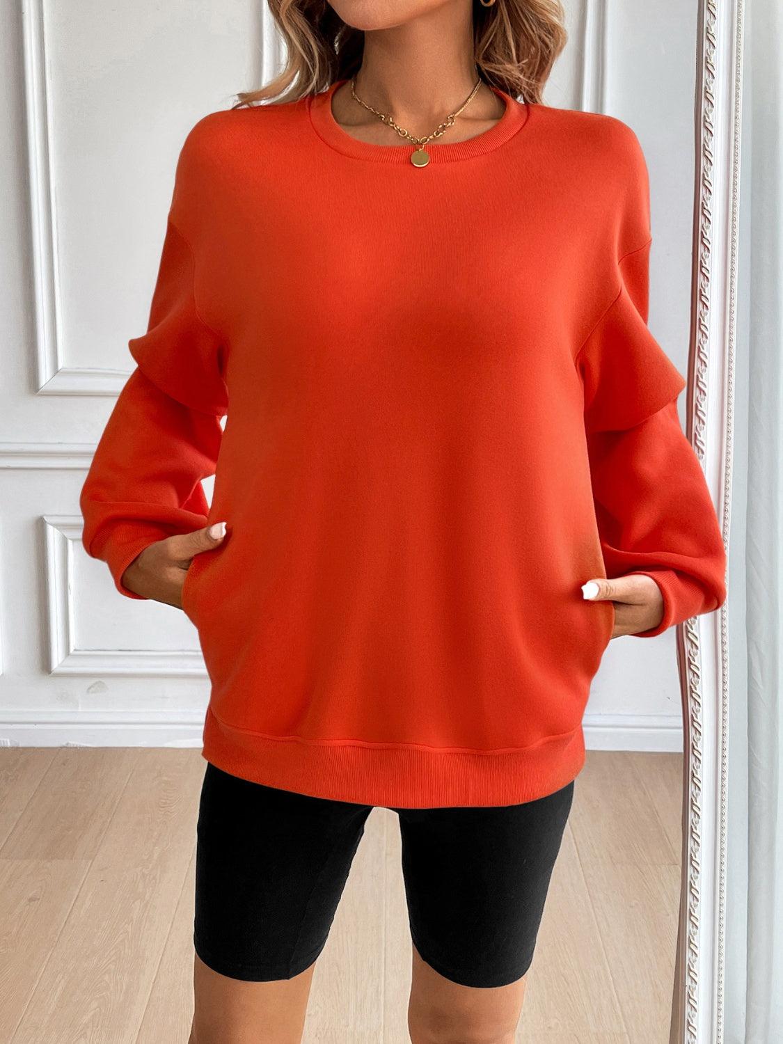 Ivy Lane Women's Round Neck Long Sleeve Sweatshirt - Soft Casual Pullover for Fall & Winter, Perfect for Coffee Dates, Work from Home & Weekend Outfits