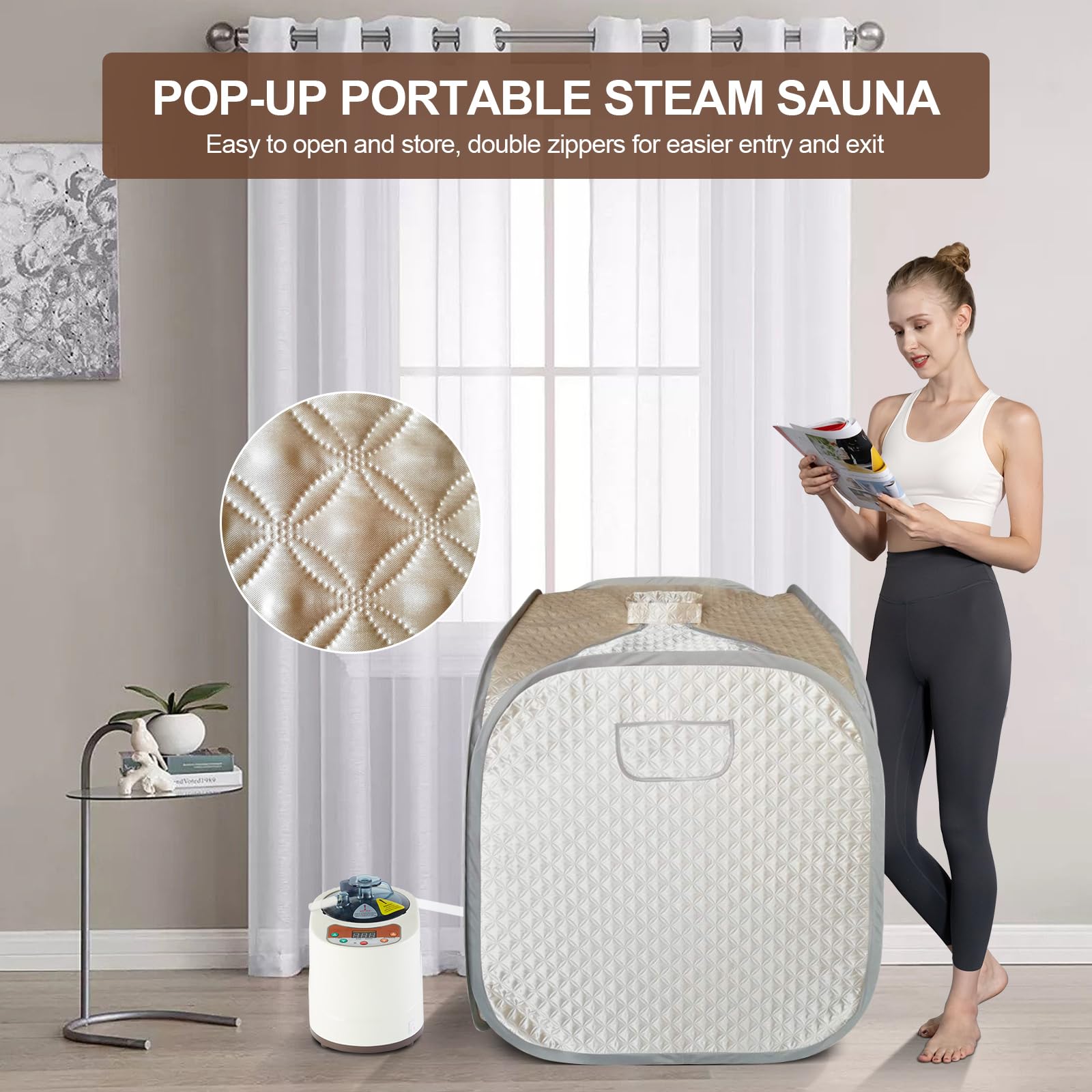 Smartmak Portable Steam Sauna for Home Use - 2L Detox & Weight Loss Personal Sauna with Remote Control | Eco-Friendly, US Plug (Champagne) | Perfect for Relaxation, Spa Days & Post-Workout Recovery