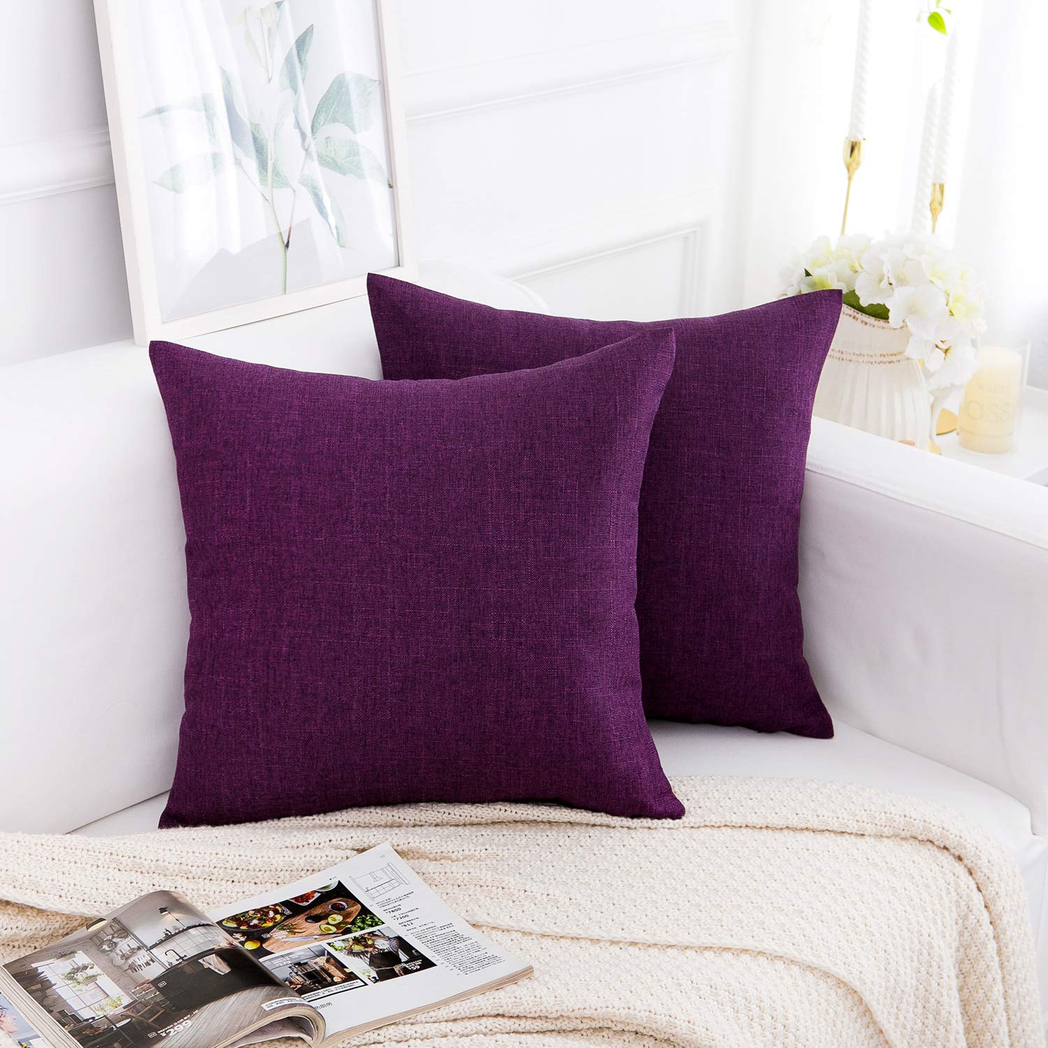 RainRoad Decorative Throw Pillow Covers 18x18 Inches (Pack of 2) - Soft Purple Couch & Bedroom Pillow Cases for Home Decor, Living Room, Sofa, Car Seat - Washable Cushion Covers for Comfort & Style