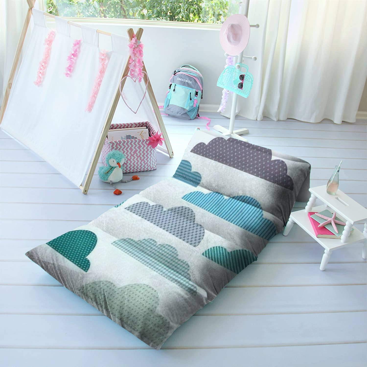 **Soft Kids Floor Pillow Bed with Seamless Cloud Pattern – 26x88 Inch Portable Sleeping Mat for Napping, Travel, Reading & Play – Cozy Home & Nursery Floor Bed**    *(Perfect for playrooms, sleepovers, travel, reading nooks, and cozy lounging at home!)*