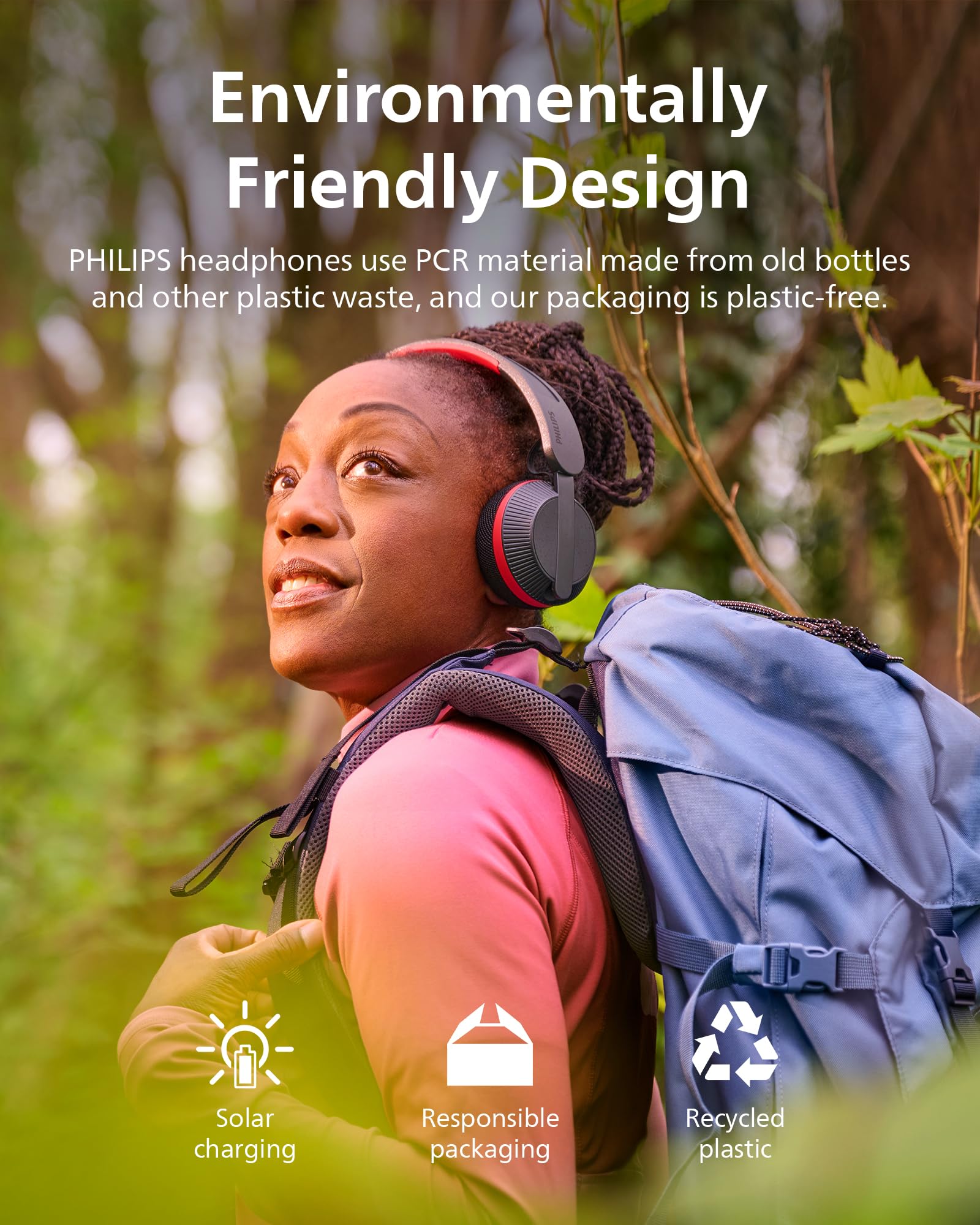 Philips A6219 Wireless Bluetooth On-Ear Headphones - Solar-Powered, Hi-Fi Sound with Dynamic Bass, Clear Calls, 80H Battery Life, Detachable Washable Earcups, Multipoint Connectivity & App Control - Perfect for Commuting, Workouts & Travel