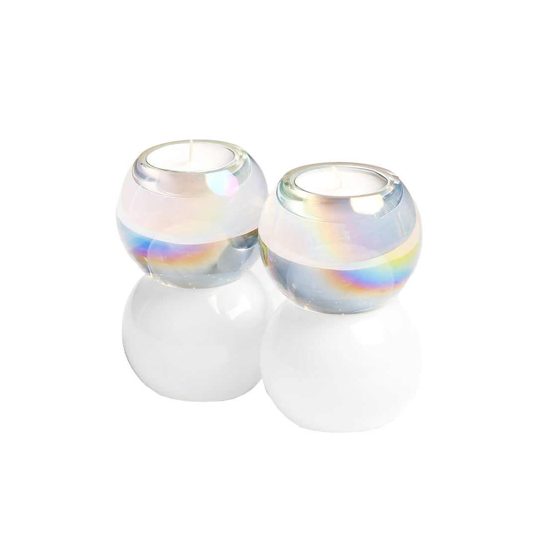 White & Iridescent Glass Ball Tealight Holders - Elegant Candle Holders for Wedding Decor, Romantic Dinner, Spa Relaxation & Home Ambiance
