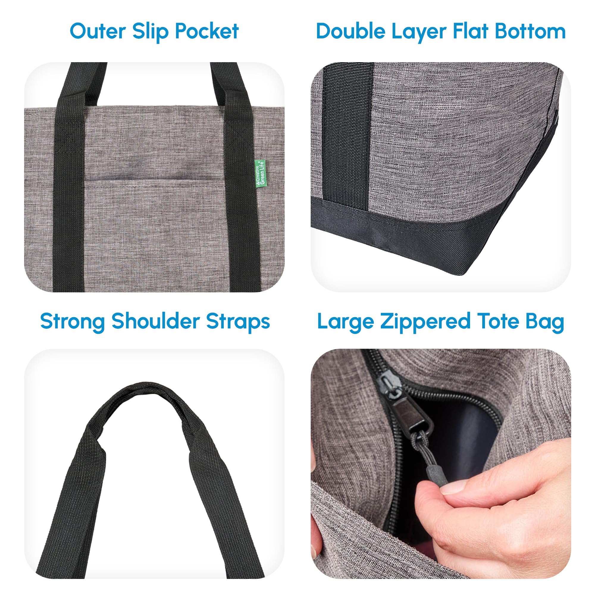 Stylish Foldable Extra Large Tote Bag with Zipper for Women & Men - Eco-Friendly Reusable Shopping Bag for Travel, Beach, Work & Daily Use