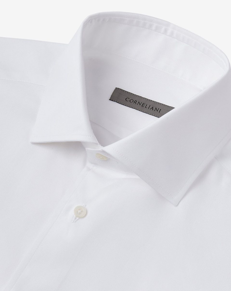 Corneliani Men's White Oxford Cotton Dress Shirt - Classic Fit for Business, Office & Formal Occasions