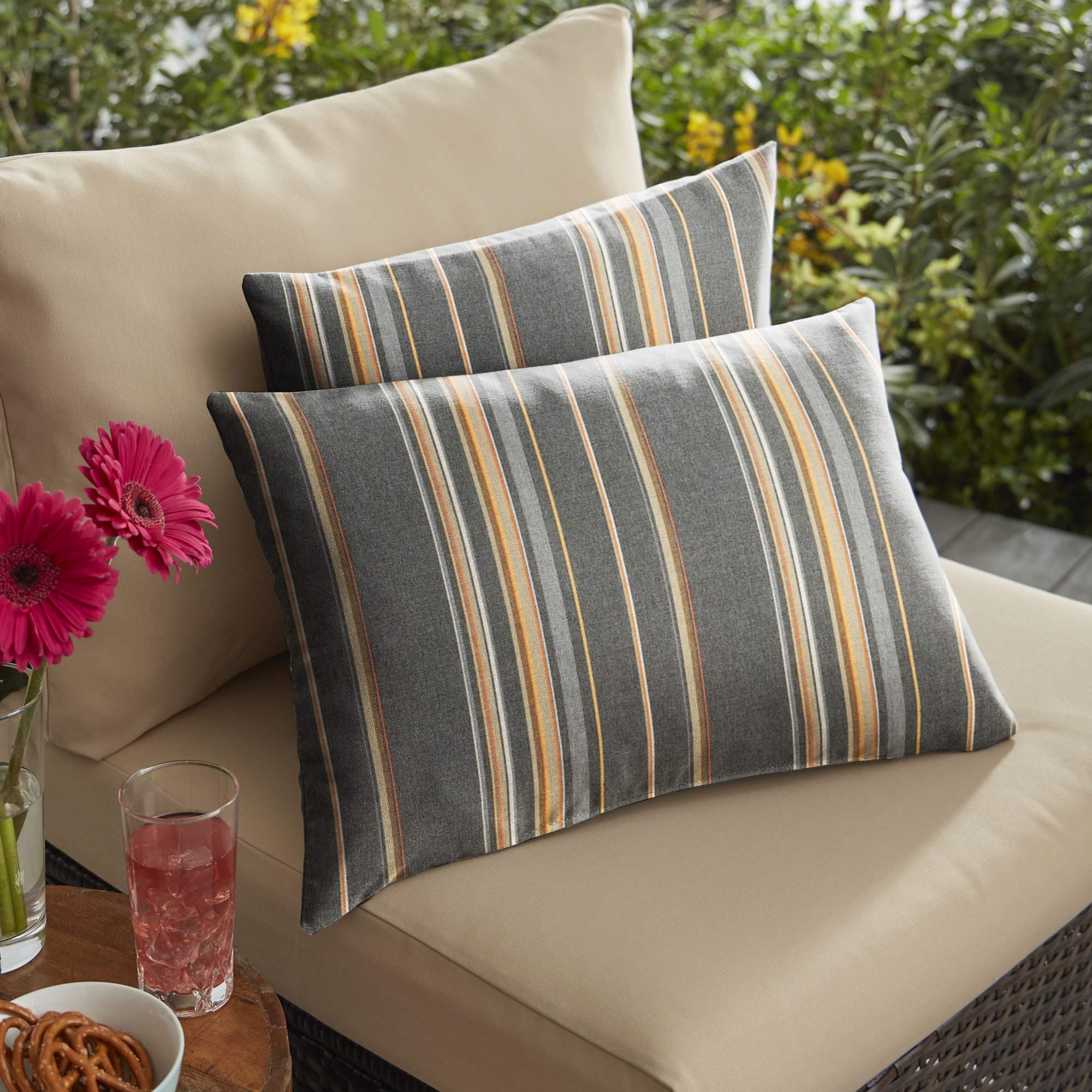 Premium Set of 2 Stanton Greystone Outdoor Pillow Covers - 20 Inch Waterproof Decorative Throw Pillows for Patio, Garden, Poolside & Porch - All-Weather Outdoor Decor Accent Cushions