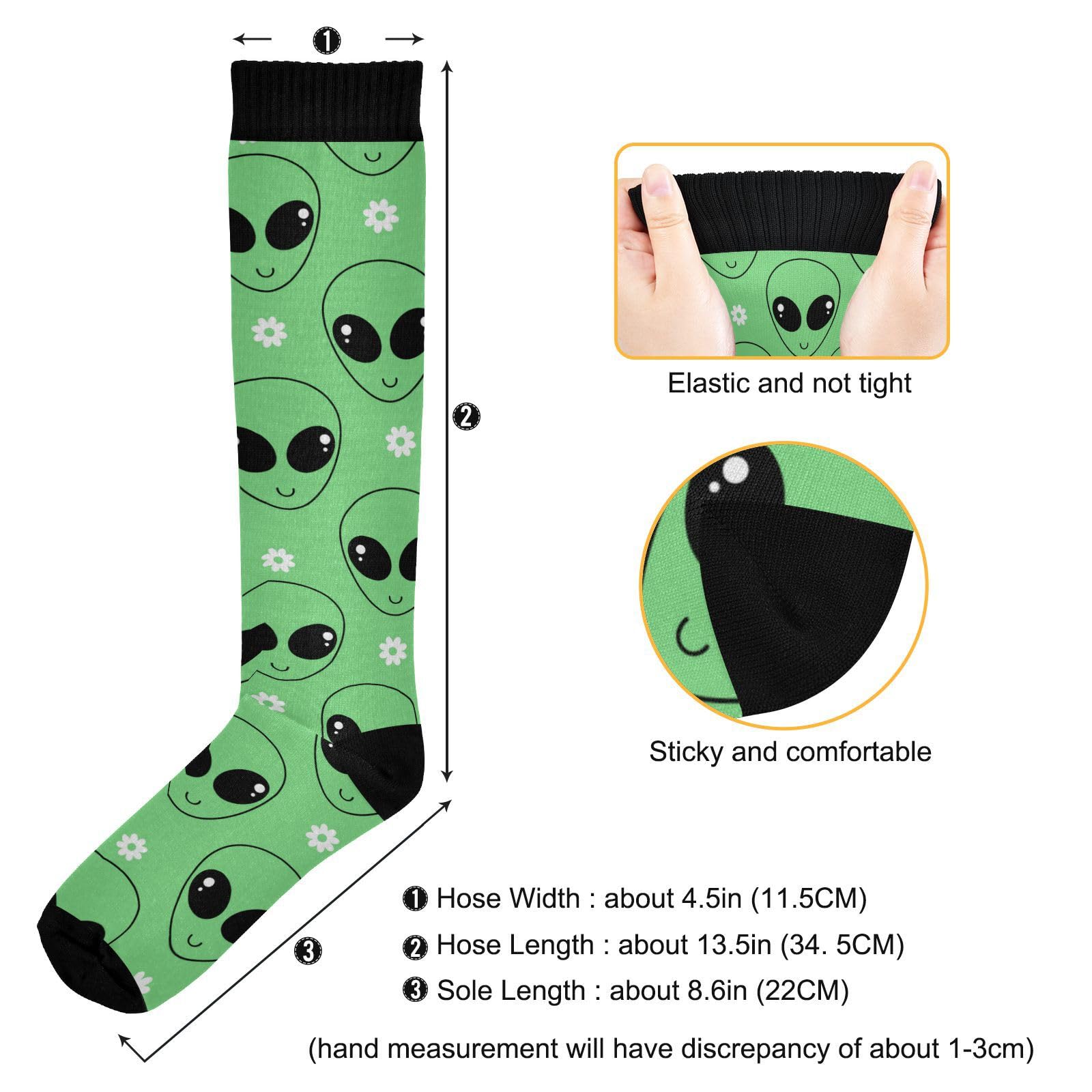 JUNZAN Alien Cartoon Knee High Compression Socks for Men & Kids - Running, Sports & Nurse Socks - One Size Fits Most - Perfect for Workouts, Nursing Shifts & Cosplay