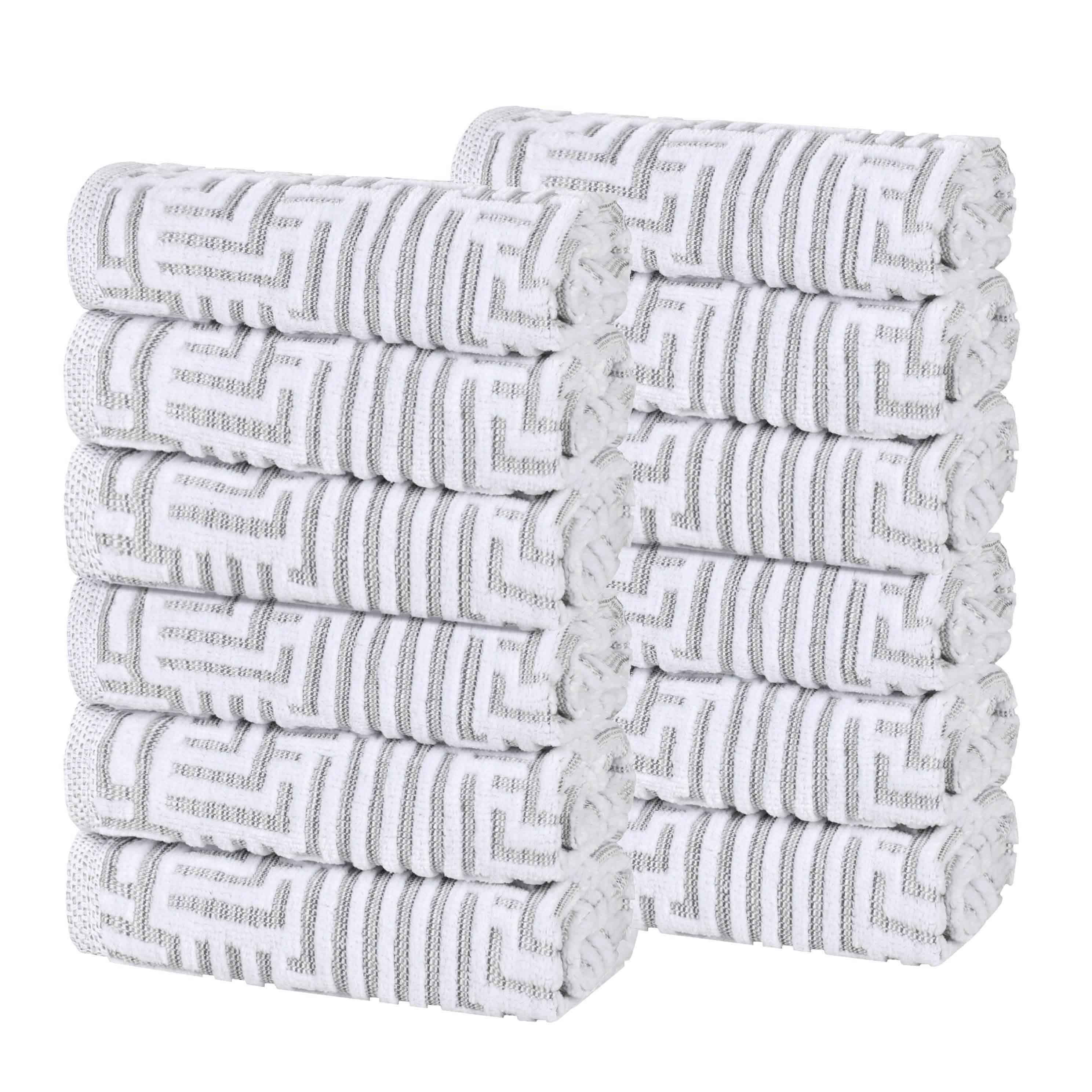 Premium Cotton Modern Geometric Jacquard Plush Face Towel Washcloth Set of 12 - Soft Bath & Spa Essentials for Gentle Skin Care & Luxury Home Decor