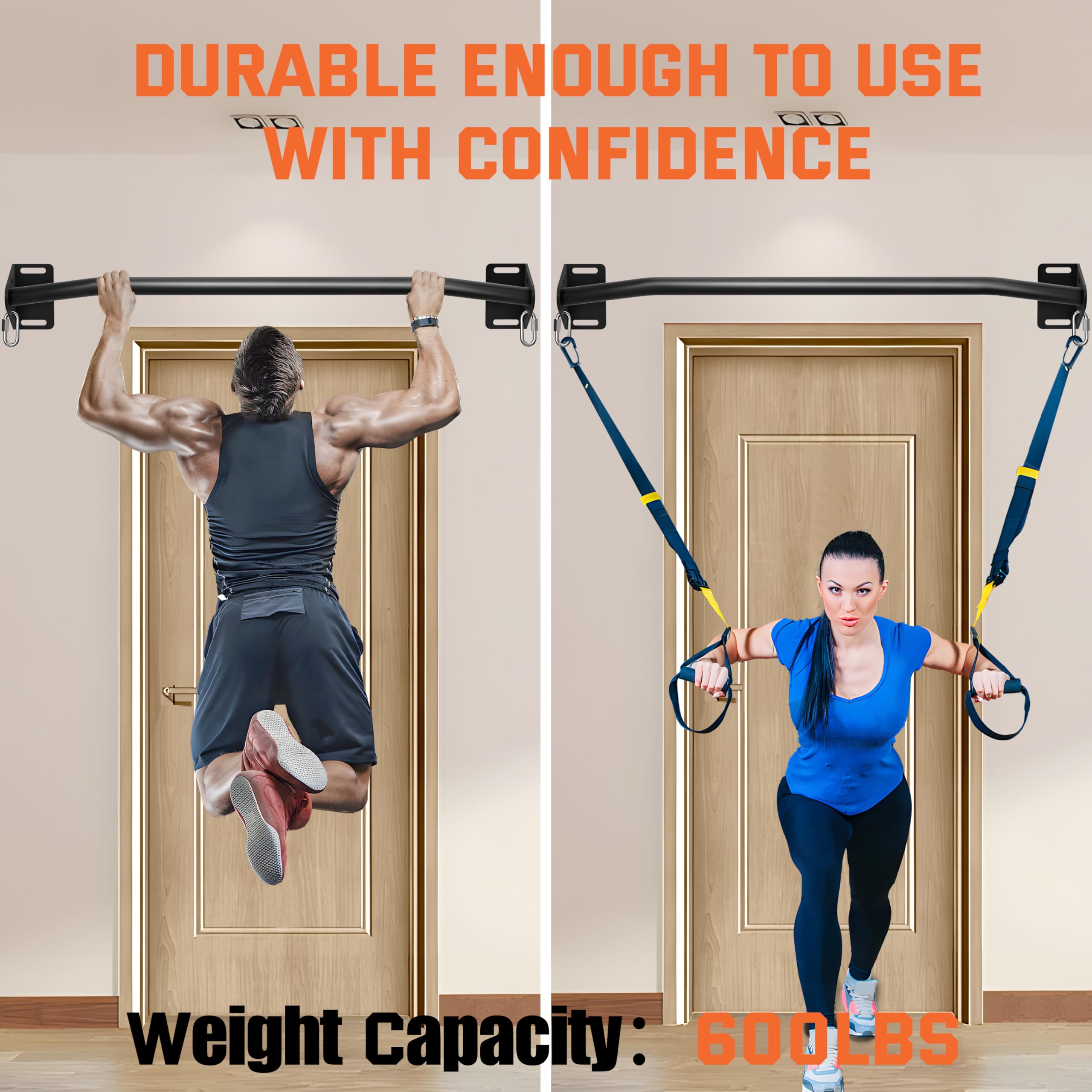 Heavy Duty Wall Mounted Pull Up Bar - 600 Lbs Capacity Joist Mounted Strength Training Equipment for Home Gym & Garage - Quick Installation for CrossFit, Calisthenics & Bodyweight Exercises