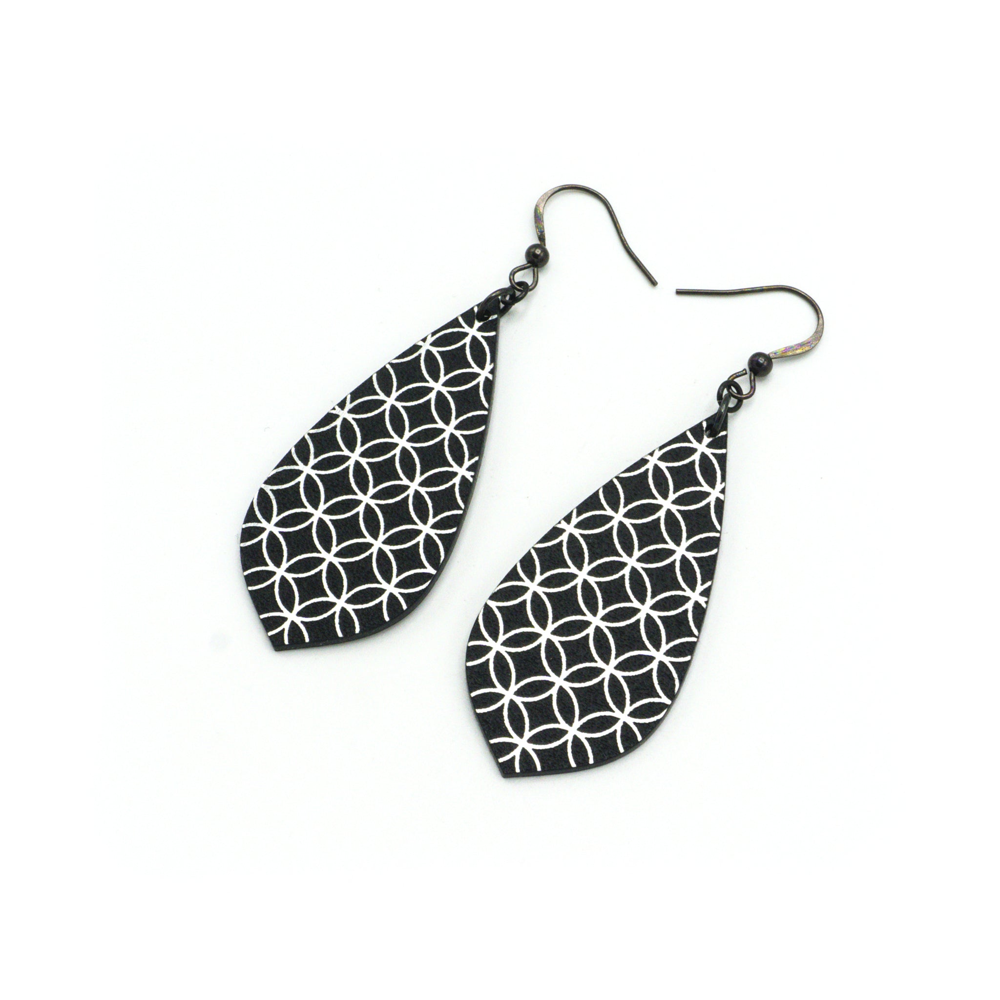 Gem Point [37R] Acrylic Earrings - Brushed Silver & Black | Stylish Fashion Jewelry for Women, Perfect for Parties, Weddings & Everyday Wear