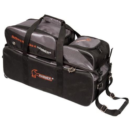 Hammer Triple Tote Plus Bowling Bag - Black/Carbon - Premium Bowling Accessory for League Play & Tournament Travel
