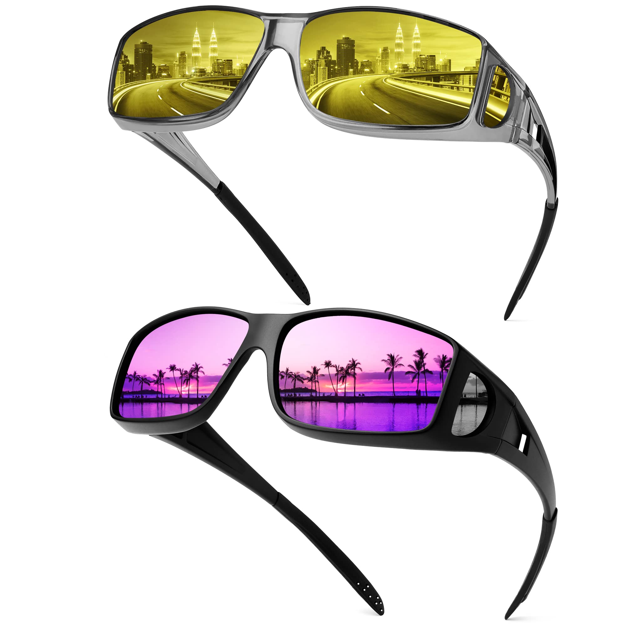 Night Driving Glasses Fit Over Prescription & Sunglasses for Men & Women - Safe Night Driving