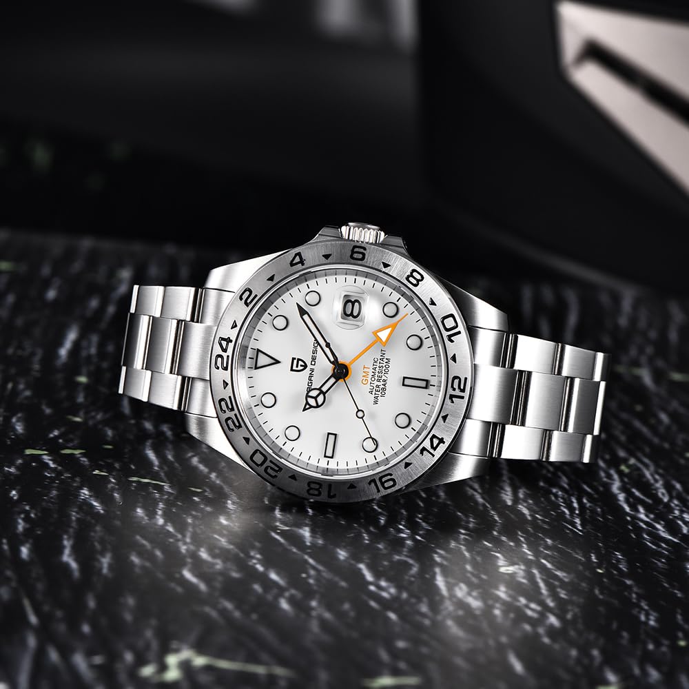 Pagani Design Men's Automatic GMT Watch - 42mm Stainless Steel Case, Sapphire Crystal, Waterproof & Luminous - Sport Wristwatch for Business, Travel & Outdoor Activities