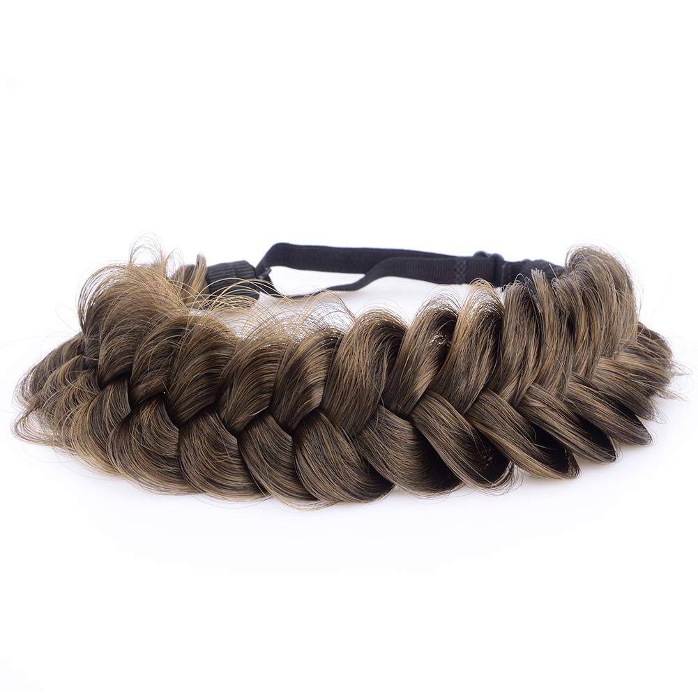 2-Pack Messy Wide Synthetic Hair Braid Headbands for Women - Stretchy Elastic Chunky Hair Accessories (Dark Brown) - Perfect for Everyday Wear, Work & Casual Outfits
