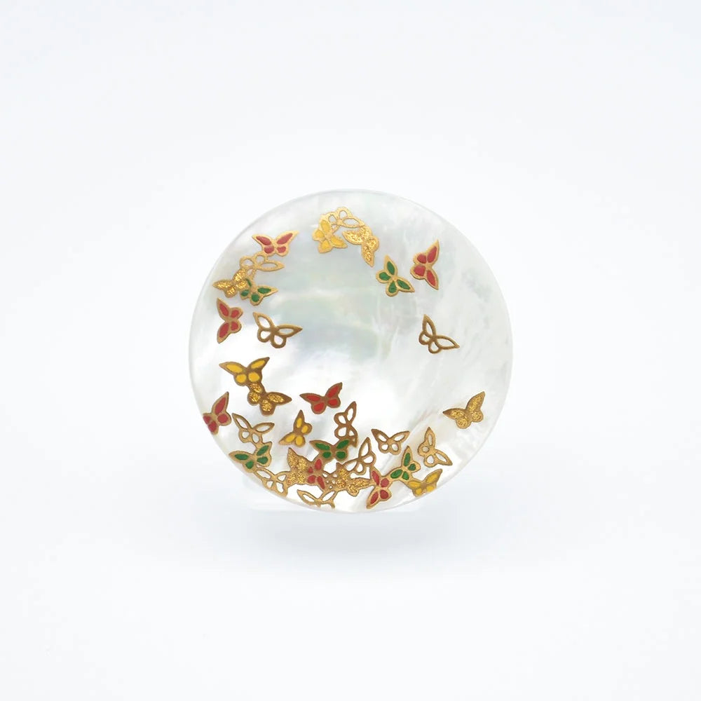 Handcrafted Maki-e Urushi Lacquer Brooch with White South Sea Pearl Shell & Butterfly Design - Traditional Japanese Lacquer Jewelry for Women - Perfect for Weddings, Tea Ceremonies & Special Occasions