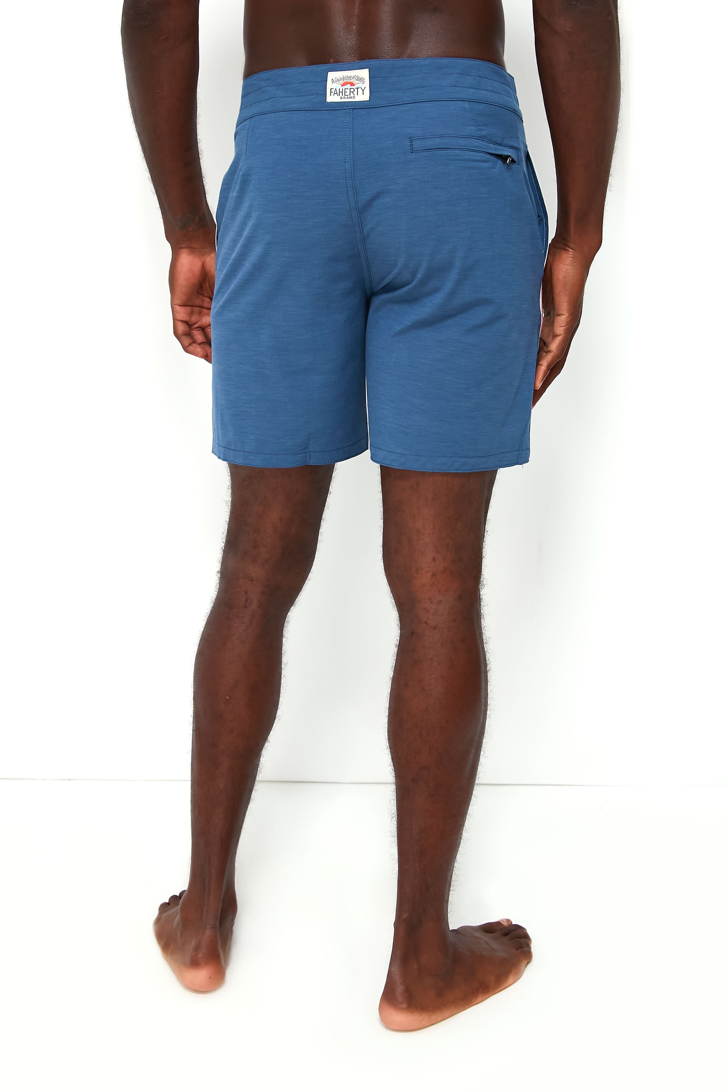 **Men's Blue and Red Retro Surf Stripe Swim Trunks - Quick Dry Beach Board Shorts for Swimming, Surfing, and Summer Vacations**