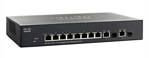Cisco SG300-10PP-K9-NA 10-Port Gigabit PoE+ Managed Network Switch (Renewed) - Ideal for Small Business & Home Office Networking
