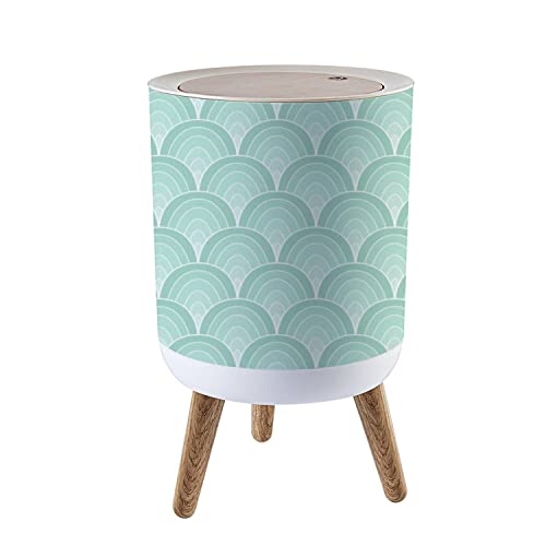 IBPNKFAZ89 Small Trash Can with Lid - Abstract Art Deco Style Geometric Texture Wood Waste Bin - Round Press Cover Garbage Bin for Bathroom, Bedroom, Office & Kitchen - Perfect for Home, Office & Commercial Spaces