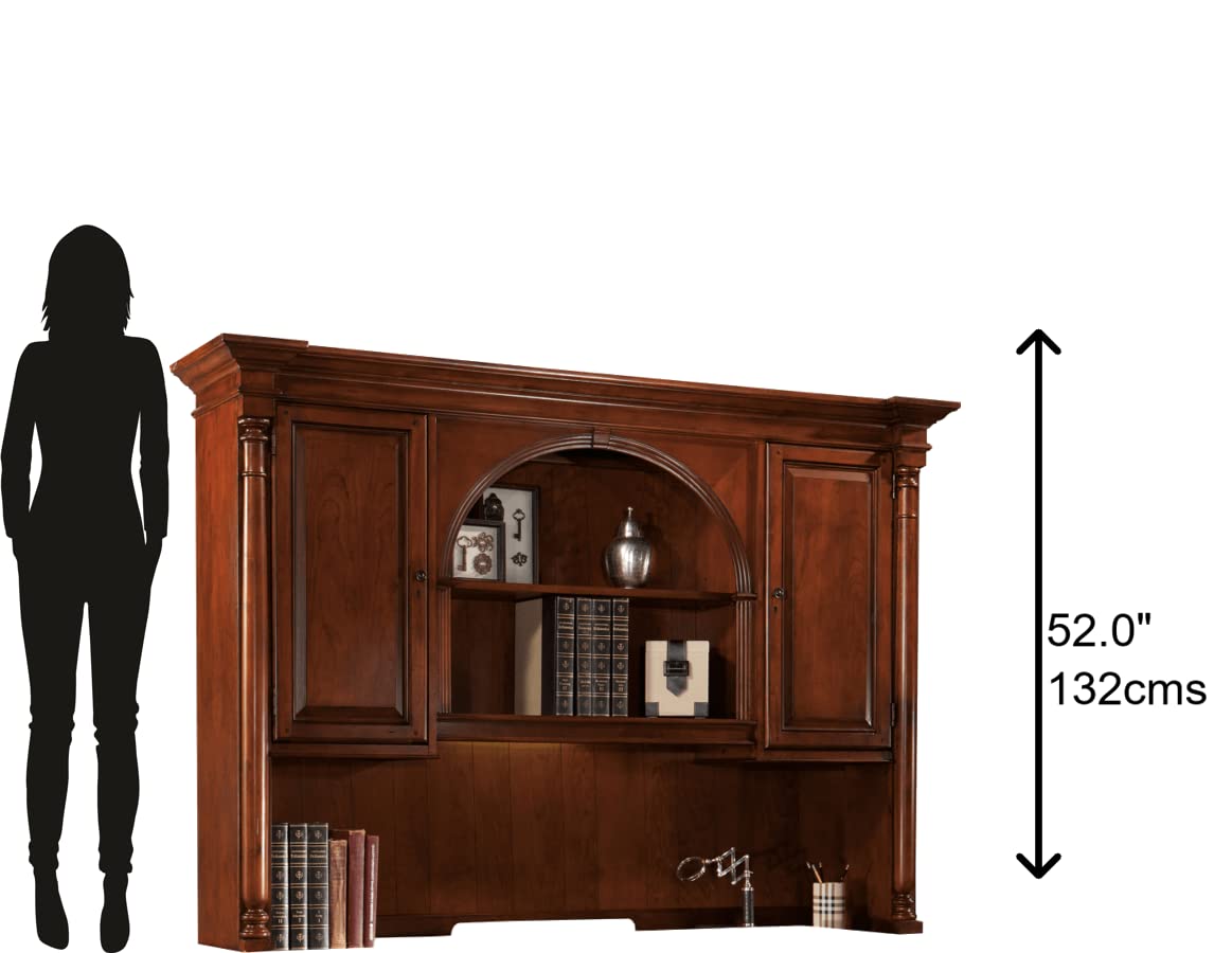 Hekman Weathered Cherry Executive Desk Hutch with Illuminated Bookcase - Solid Wood & Cherry Veneer Office Furniture for Mid Century Modern Home Office Decor | Perfect for Professional Workspaces & Home Libraries