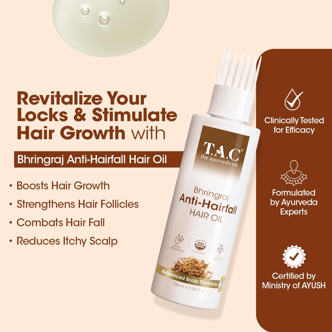 T.A.C Bhringabali Hair Oil - Natural Nourishing Hair Growth Treatment for Men & Women | Stops Hair Loss & Promotes Regrowth | 100ml | Perfect for Daily Scalp Massage & Overnight Hair Care