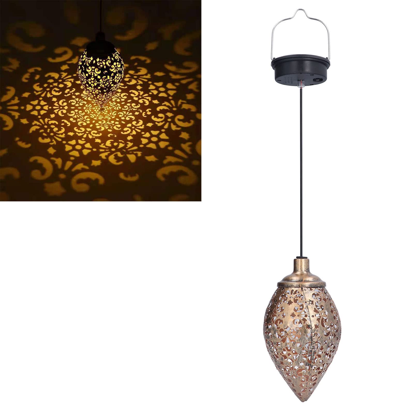 EVTSCAN Solar Wrought Iron Hollow Projection Lamp - 1.2V 0.5W Waterproof Outdoor Solar Drop Chandelier for Garden, Patio, Pathway & Backyard Decor