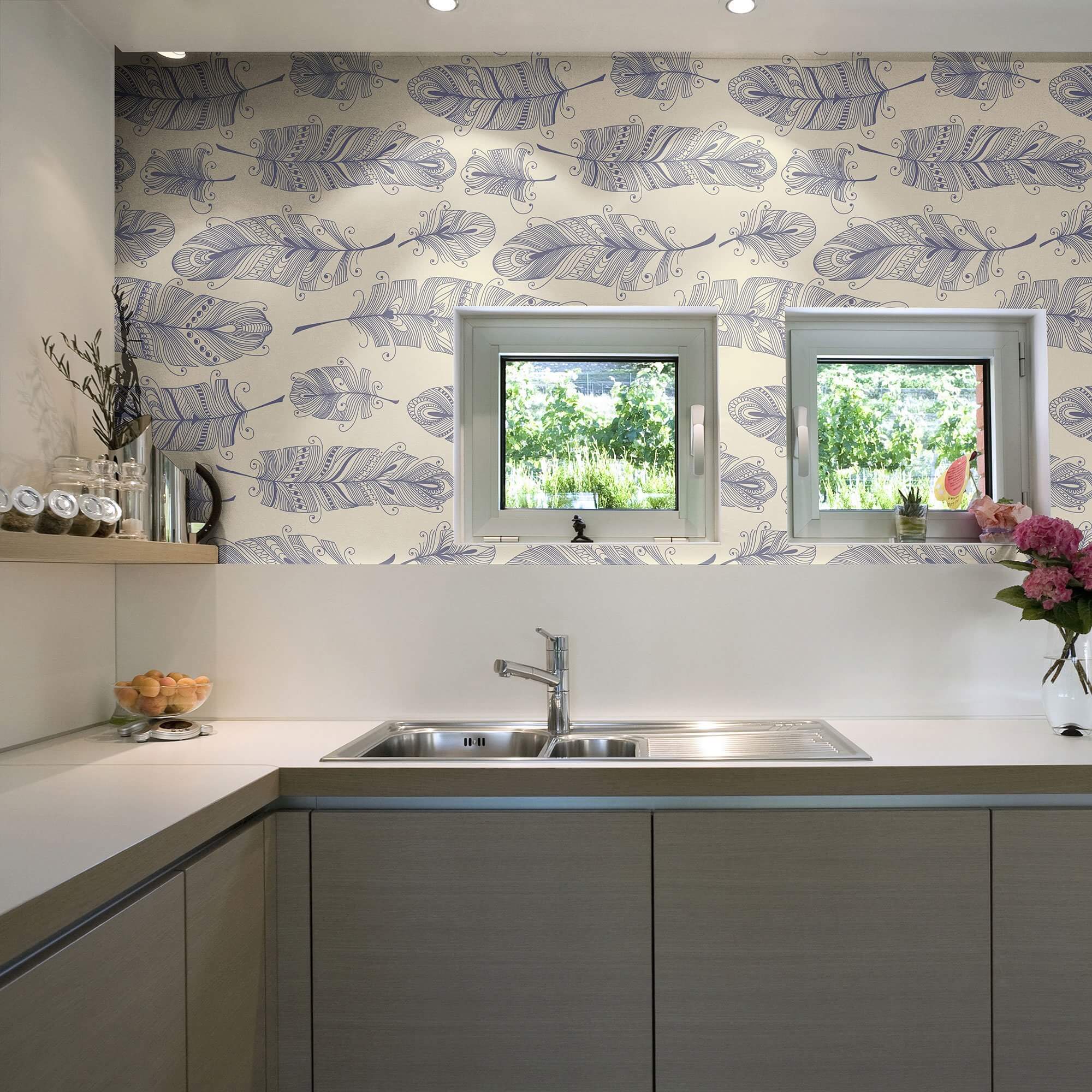 Tan and Blue Global Animal Peel and Stick Removable Wallpaper 0159 - Self-Adhesive Decorative Wallpaper for Nursery, Bedroom, or Office - Easy to Install and Remove Without Damage
