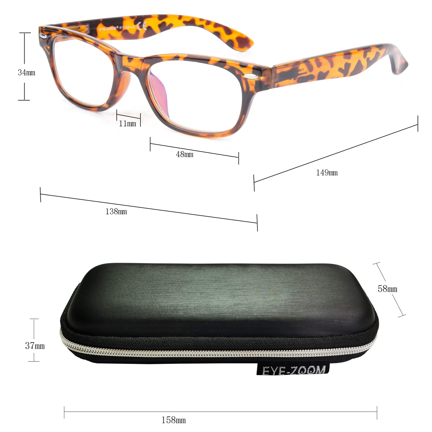 2 Pack Unisex Blue Light Blocking Reading Glasses - Anti-Glare Computer Glasses with Horn Rimmed Frame & Protective Case - Perfect for Office Work, Screen Time & Reading