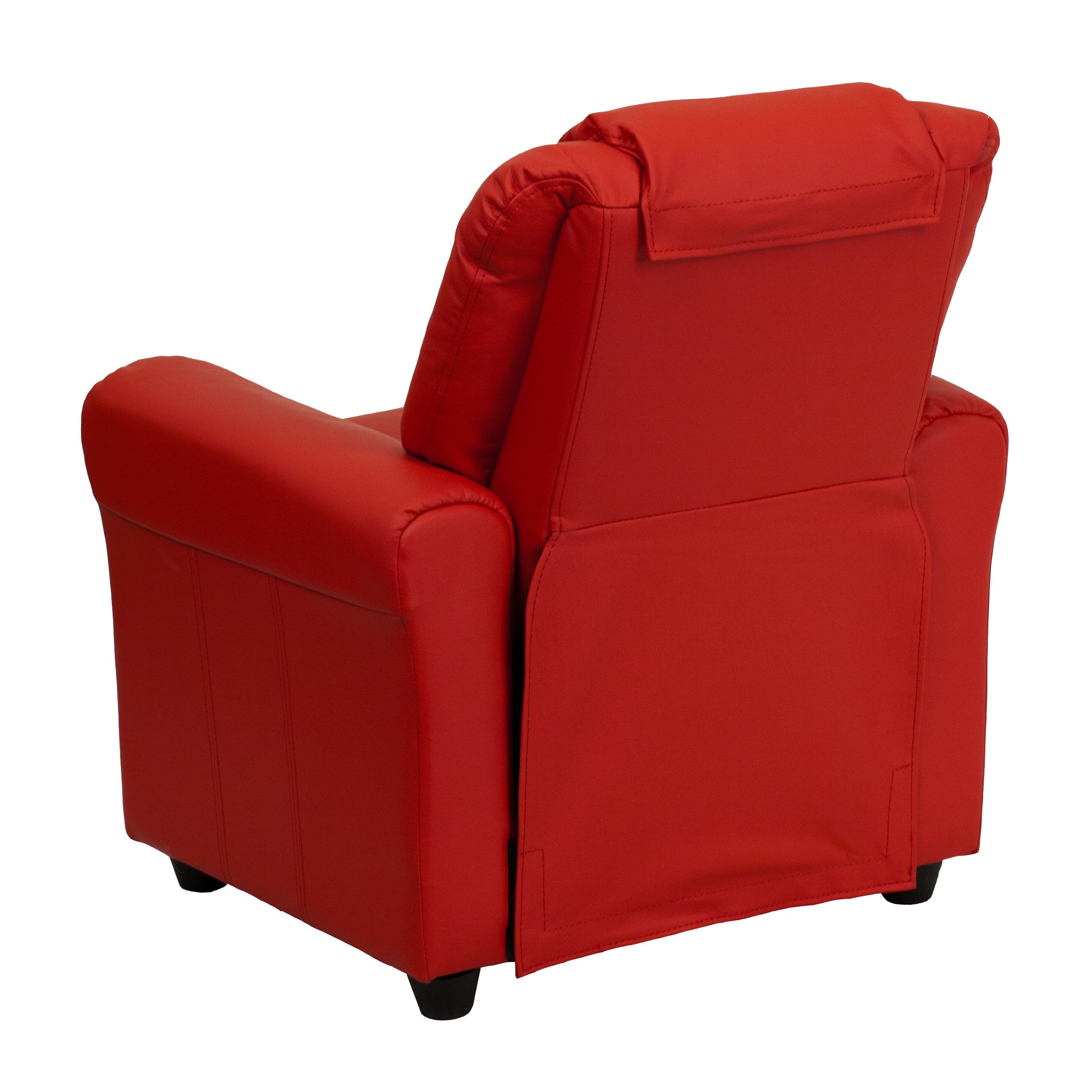 Comfy Red Vinyl Kids Recliner Chair with Cup Holder & Headrest - Perfect for Playrooms, Bedrooms & Movie Nights
