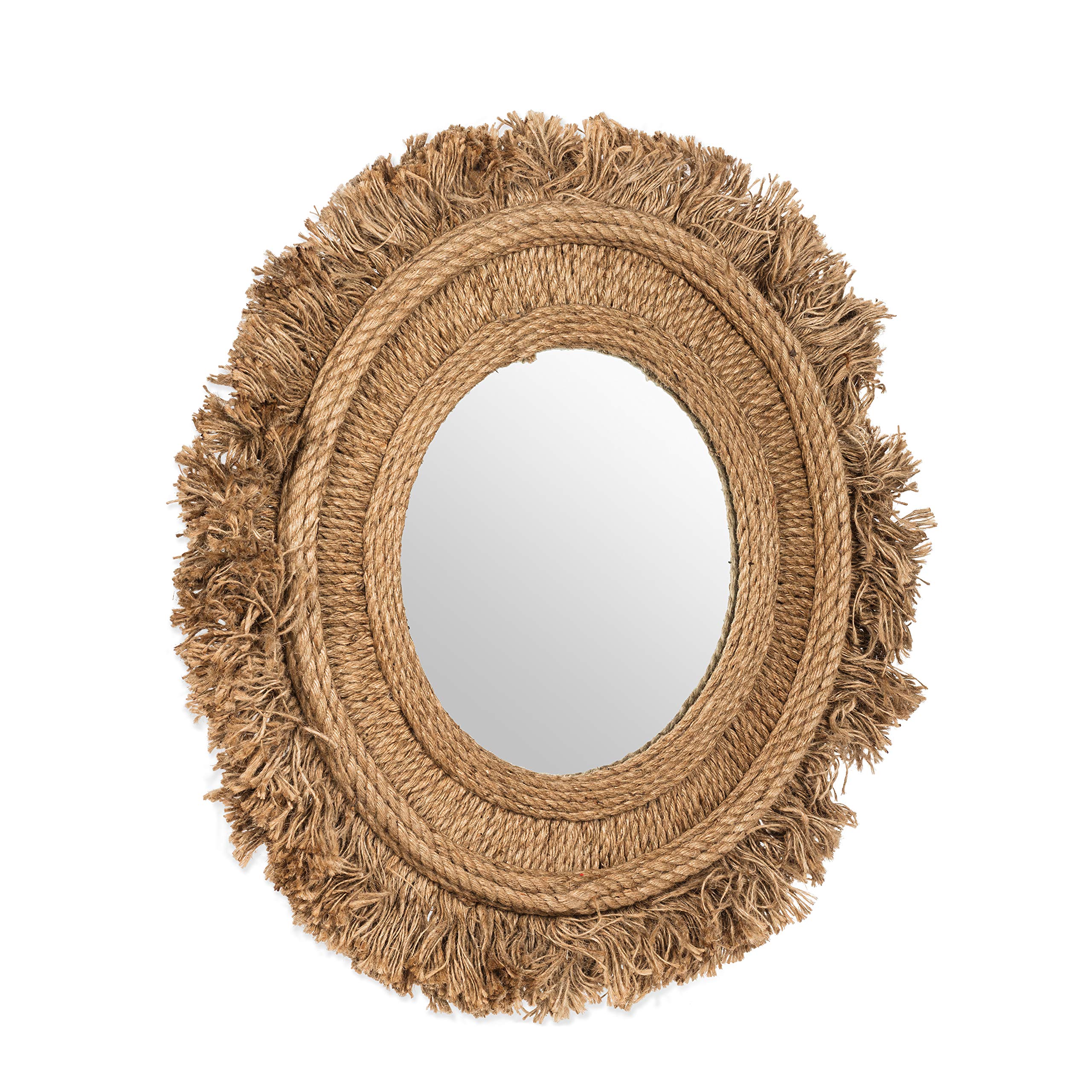 Abbott Collection 27-FRINGE-139 Large Natural Fringe Rope Mirror - Boho Wall Decor for Living Room, Bedroom & Entryway