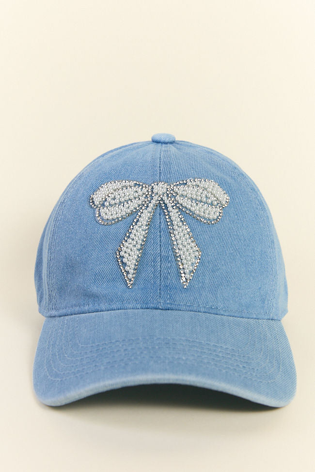 Denim Pearl Bow Hat for Women - Stylish & Elegant Headwear for Outdoor, Parties & Fashion Accessories