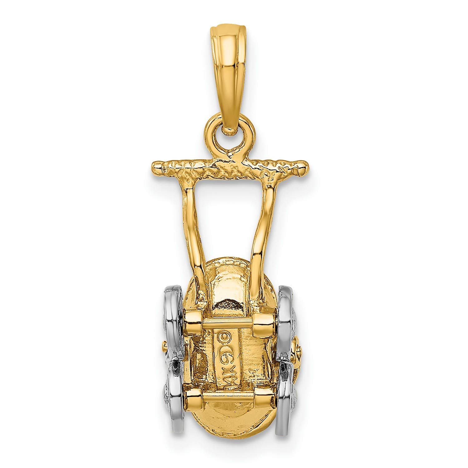 14k Yellow Two-Tone Gold 3D Baby Stroller Charm with Moveable Wheels - 17mm x 9mm - Perfect for Baby Shower Gifts, Jewelry Making & Keepsake Charms