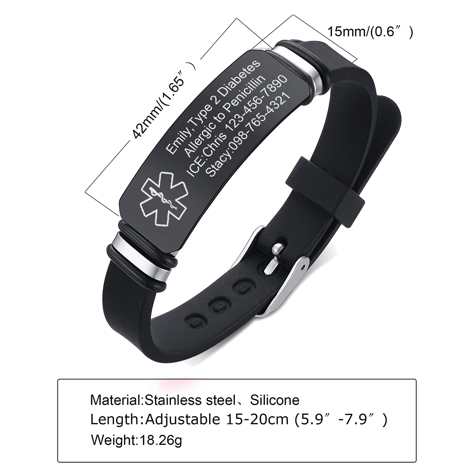 VNOX Adjustable Stainless Steel Medical Alert Bracelet for Men, Women & Kids - Free Engraving Emergency ID Wristband | Perfect for Diabetes, Allergies & Heart Conditions