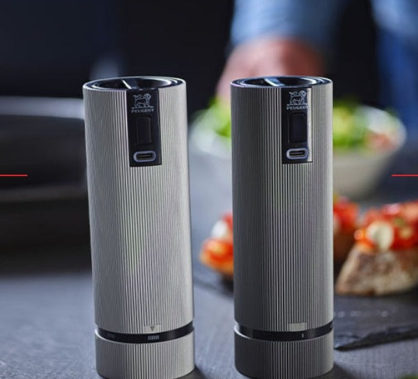 Peugeot 6-Inch Electric Salt Grinder - Premium Aluminum Salt Mill with Adjustable Coarseness - Perfect for Kitchen, Dining Table & Gourmet Cooking