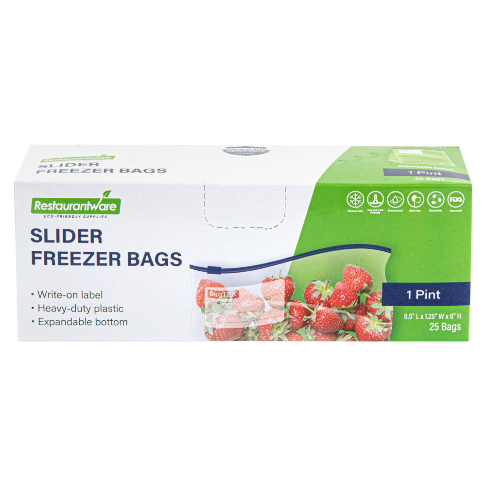 BPA-Free Pint Size Clear Plastic Slider Freezer Bags - Expandable Bottom, Write-On Label (6.5