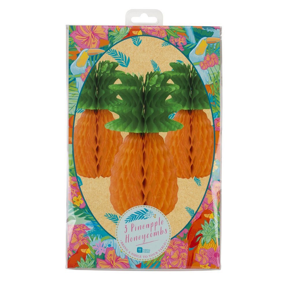 Talking Tables Tropical Fiesta Honeycomb Pineapple Party Decorations (3 Pack) - Orange - Perfect for Luau, Hawaiian, Summer & Beach Themed Parties