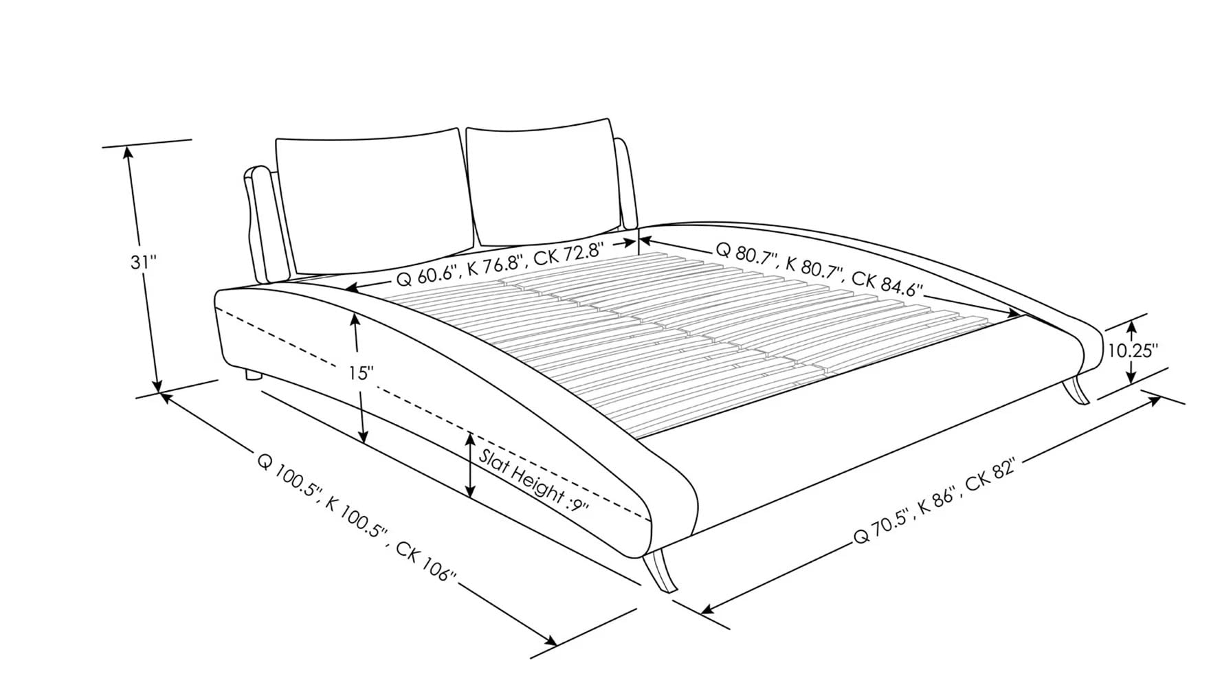 ZURI Cadillac Cal King Black Leather Platform Bed Frame - Modern Luxury Bedroom Furniture for Master Suite & Guest Room