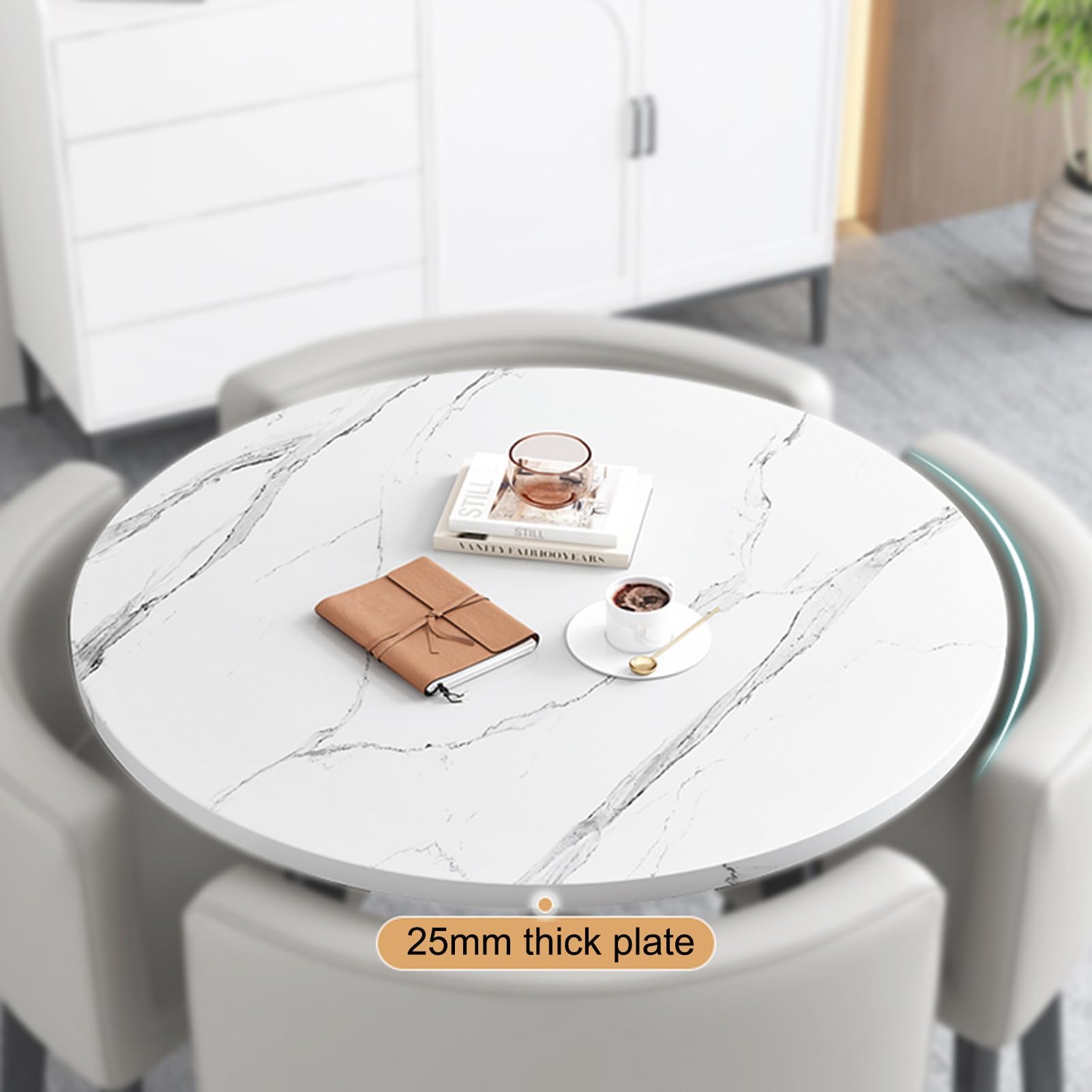 PUMPIE Modern Round Dining Table Set - Light Gray Office, Hotel Lobby & Home Balcony Furniture - 1 Table & 4 Chairs for Business Meetings, Coffee Breaks & Leisure Areas - Compact Space-Saving Design for Small Offices, Restaurants & Apartments