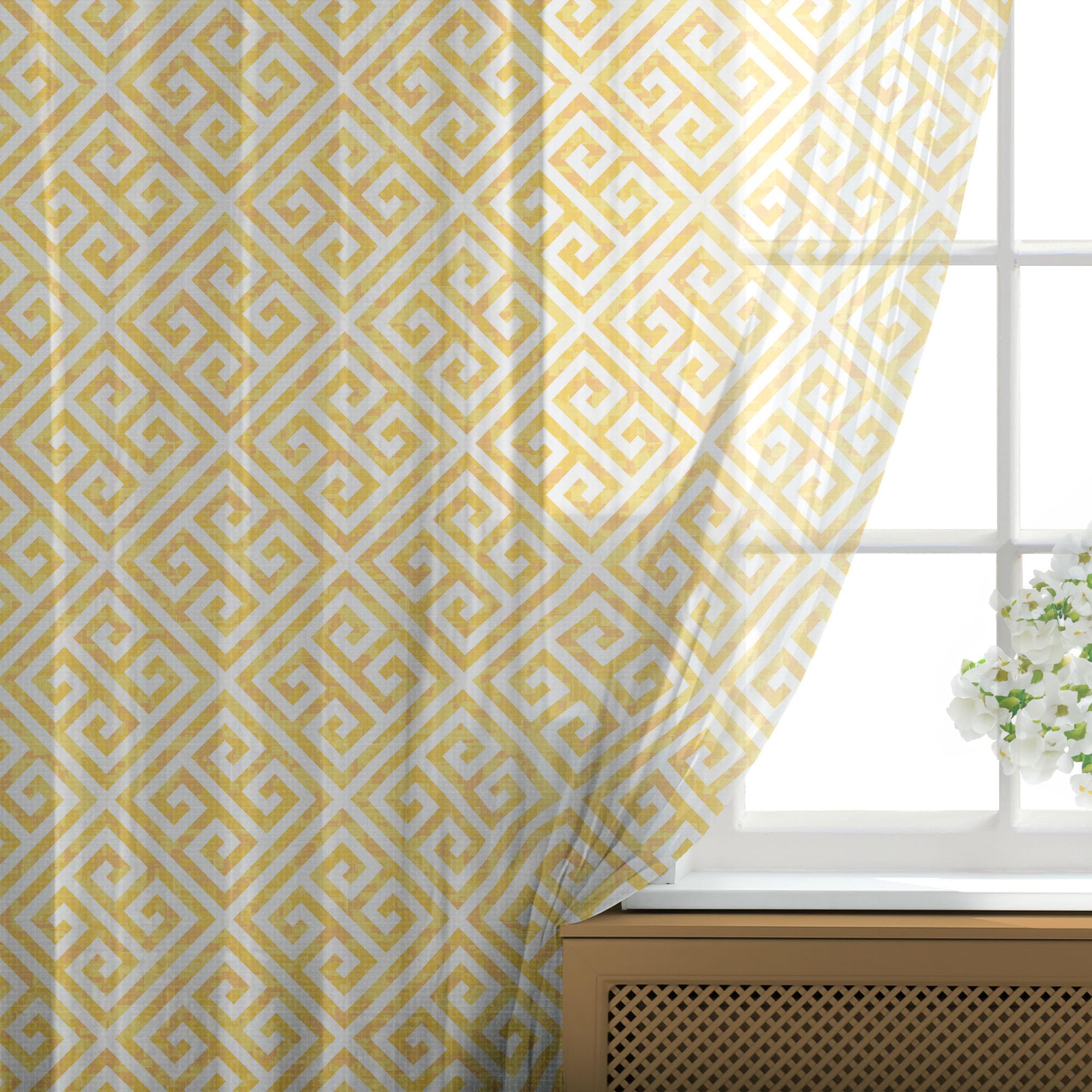 Ambesonne Geometric Tulle Curtains with Rod Pocket - Apricot Tone Tiles with Lines and Squares Grunge Antique Pattern, Sheer Drapes for Wedding, Party, Living Room & Bedroom - 2 Panels, 108