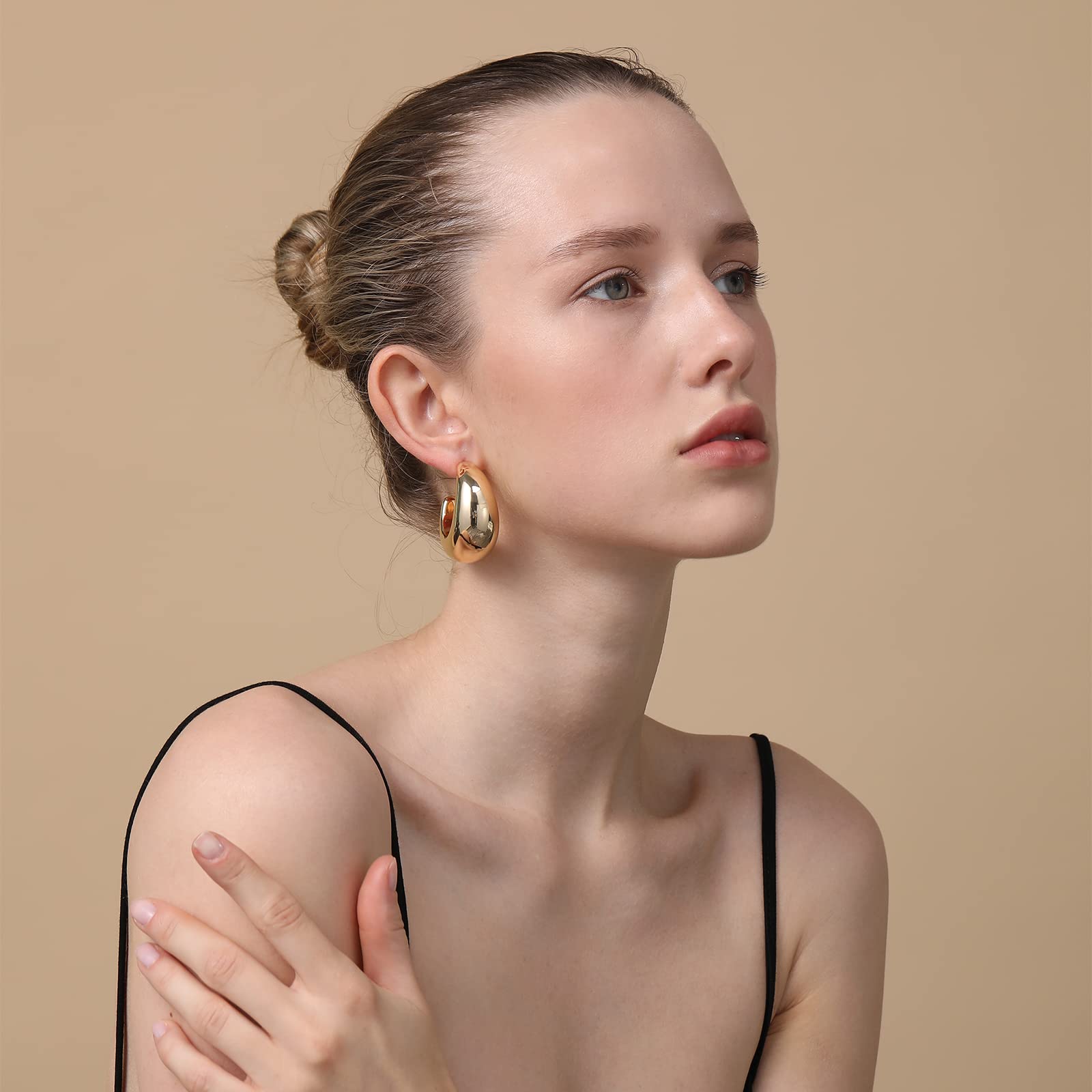 Extra Large Drop Earrings for Women - Oversized Chunky Gold Hoop Earrings | Lightweight Hypoallergenic Gold Plated Fashion Jewelry | Perfect for Parties, Weddings & Everyday Wear