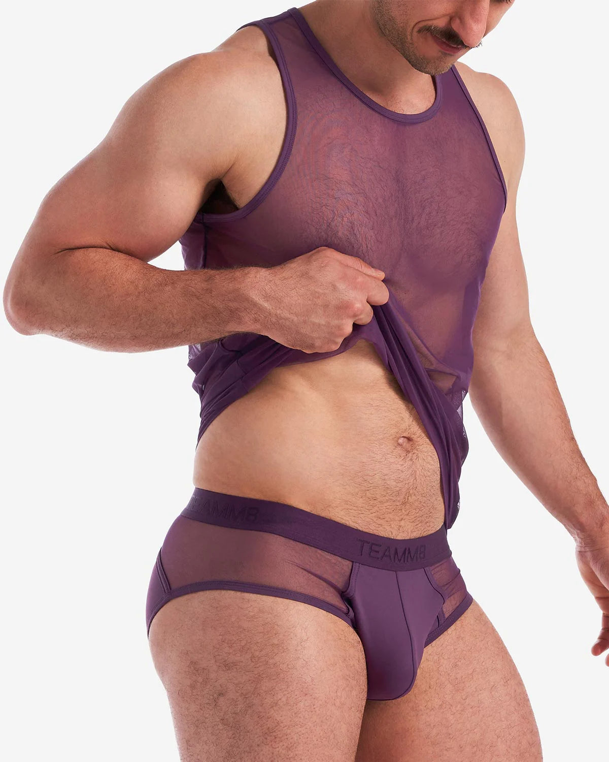 Teamm8 Score Sheer Tank Top - Breathable Mesh Fabric in Plum Purple - Perfect for Yoga, Running & Gym Workouts