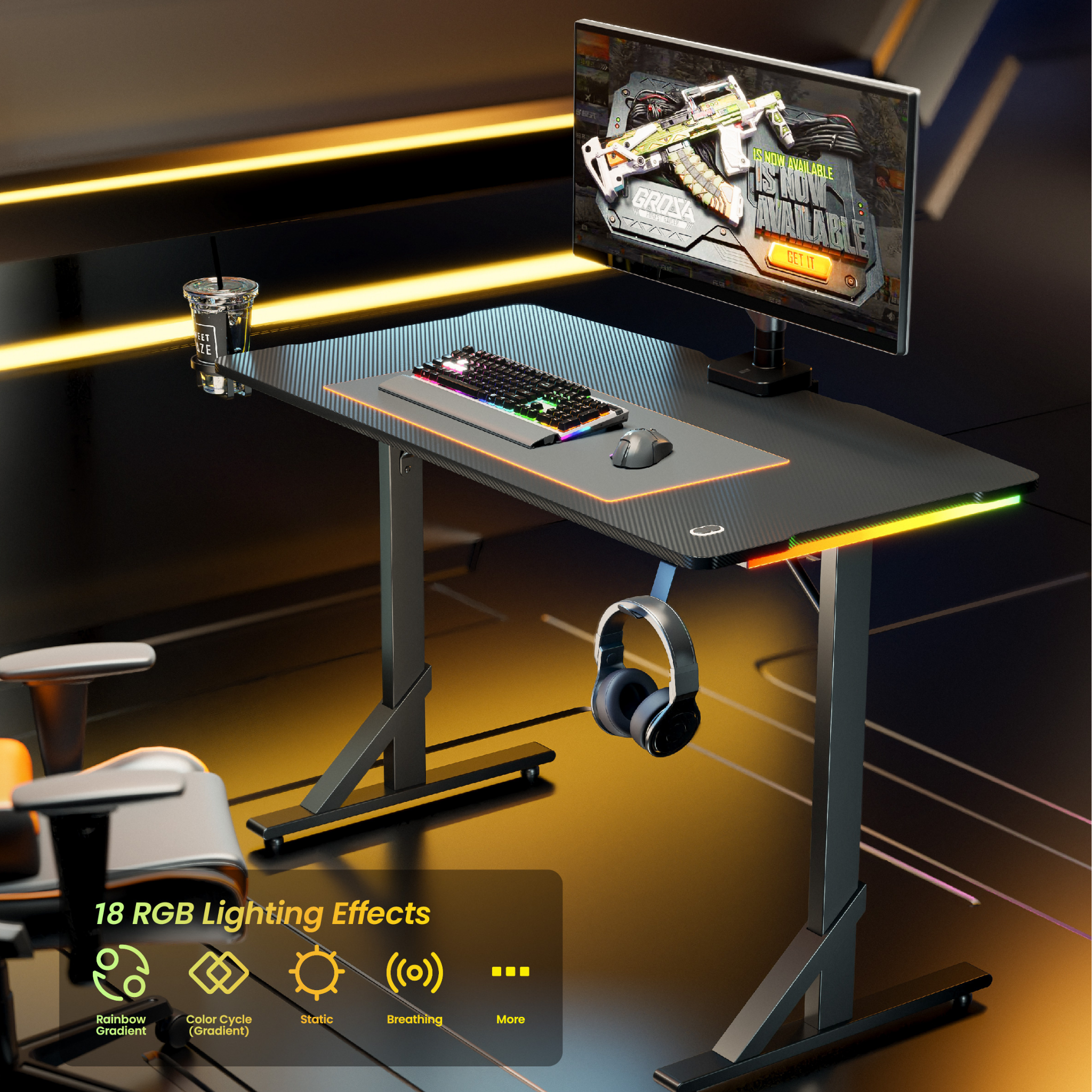 Colossus Mini Heavy Duty RGB Gaming Desk - 112cm Wide, Ergonomic Design for PC & Console Gamers - Perfect for Small Spaces & Home Office Setup