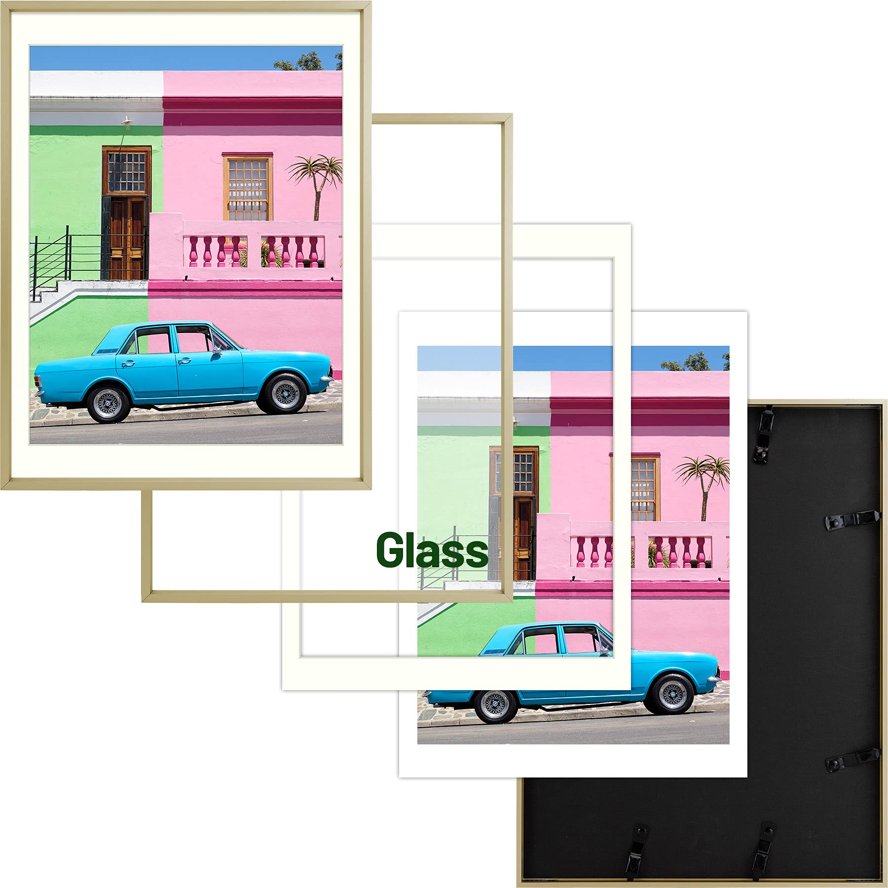 12x16 Picture Frames Set of 6 - Gold Aluminum Metal Photo Frames with Optional Ivory Mat for 11x14 Photos - Wall Mount or Tabletop Display - Perfect for Home Decor, Office, Gallery & Gift Giving