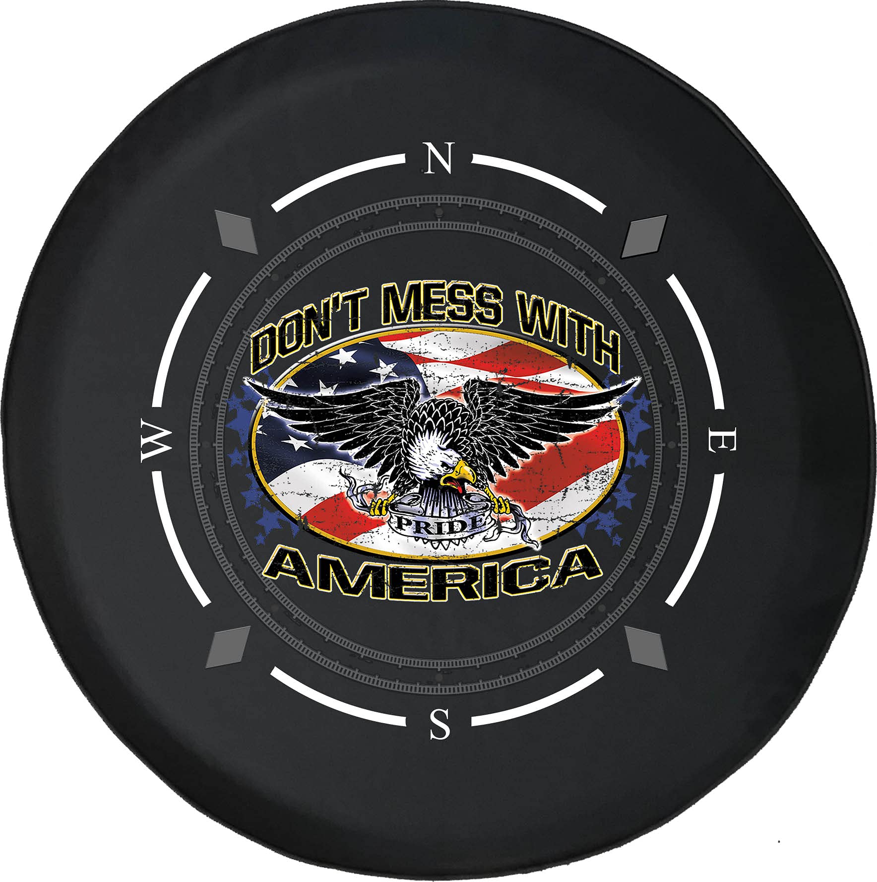 Premium Spare Tire Cover with Compass Design - Fits SUV, Trailer, RV & Most Vehicles - Patriotic 'Don't Mess with America' Wheel Protector - Perfect for Road Trips, Camping & Off-Road Adventures