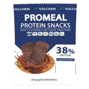 Volchem Promeal High Protein Snacks 38% Protein, Vitamin Enriched, No Hydrogenated Fats or Preservatives, Low Sugar - Cocoa Flavor, 3 Snacks per Pack (37.5g) - Perfect for Gym, Workouts & Healthy On-the-Go Snacking