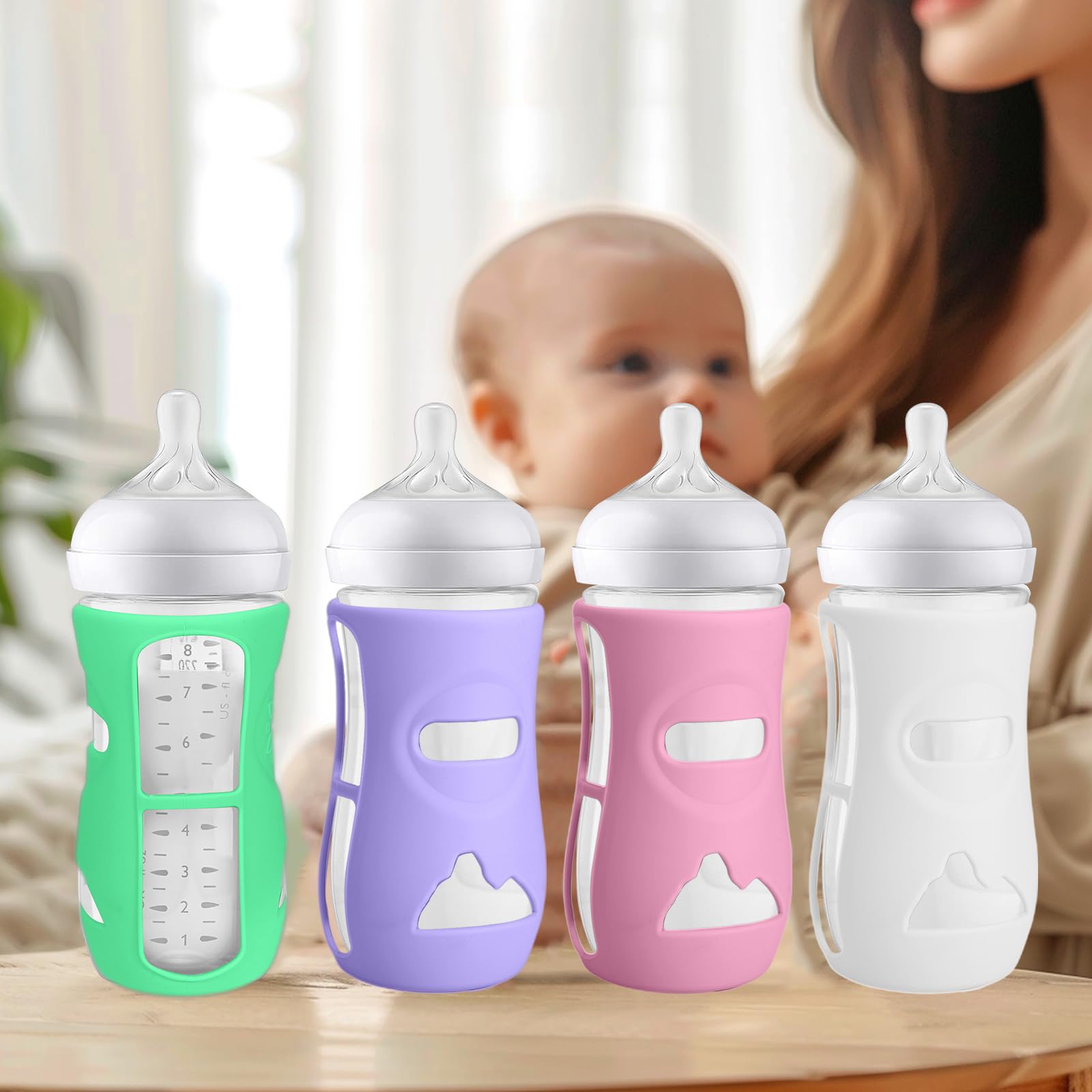 BUSOHA 4 Pack Silicone Sleeves for Philips Avent Natural Glass Baby Bottles (8oz) - Anti-Slip, Anti-Breakage Protective Covers for Safe Feeding | Perfect for Home, Daycare & Travel Use