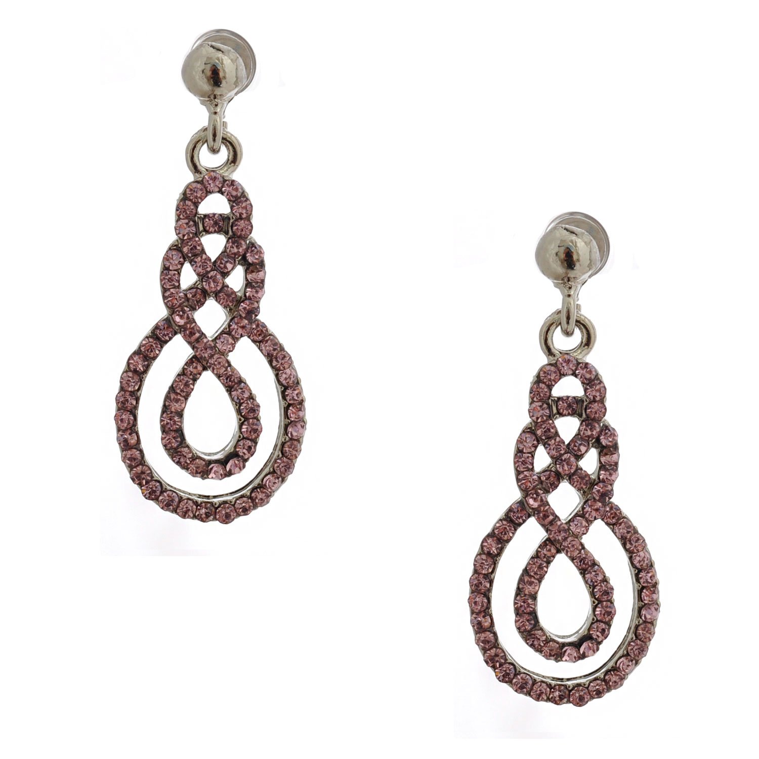 Rhodium Light Rose Rhinestone Double Infinite Teardrop Dangle Earrings for Women - Elegant Party Jewelry, Wedding Accessories & Evening Wear