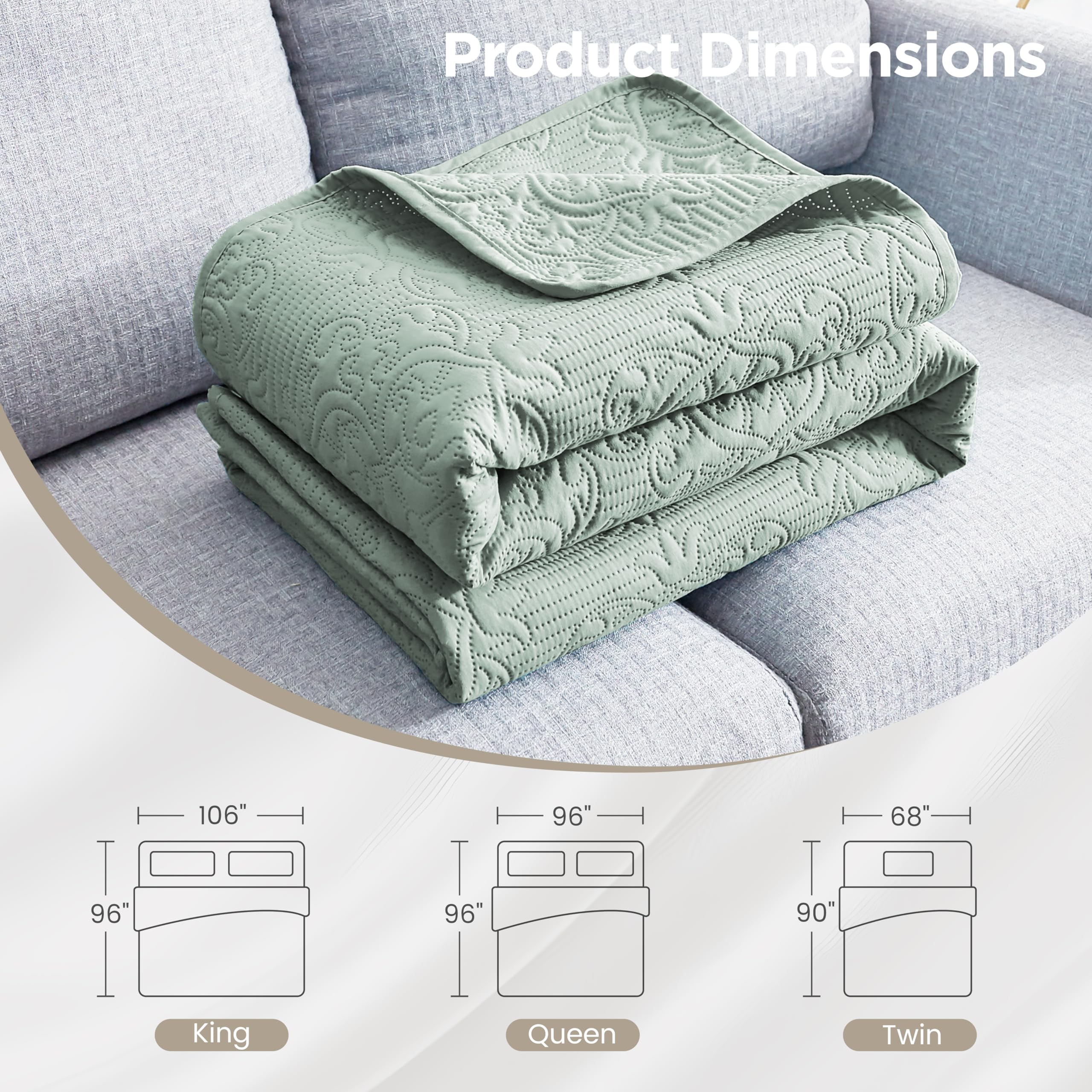 Sophia & William Reversible Lightweight Bed Quilt Bedspread Coverlet - Queen Size Sage Green - Perfect for Guest Rooms, Master Bedrooms & Cozy Home Decor