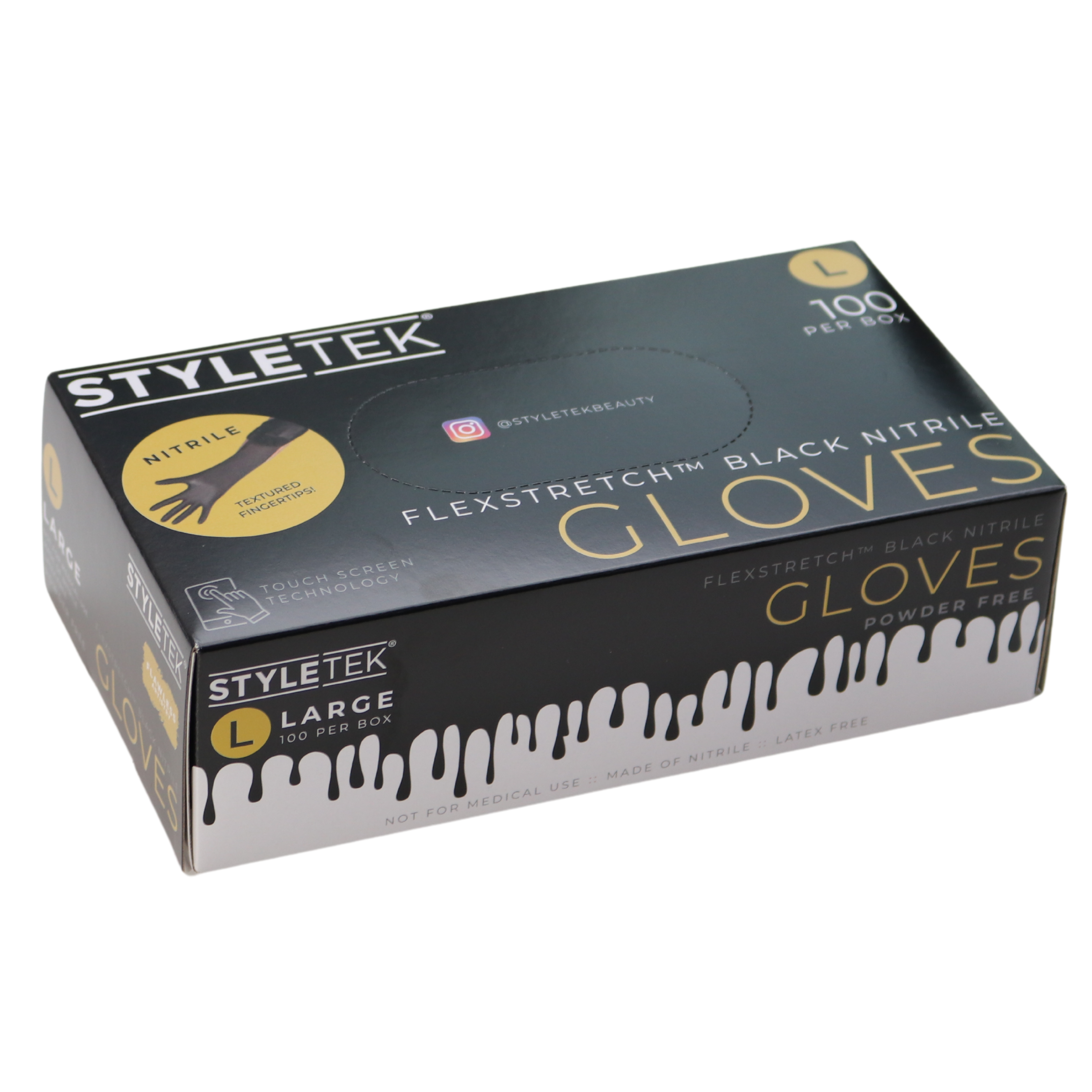 Styletek Black Powder-Free Nitrile Gloves - Large Size, 100 Count Box | Disposable Protective Gloves for Medical, Dental, Cleaning & Food Handling | Latex-Free, Durable & Comfortable for Healthcare & Industrial Use