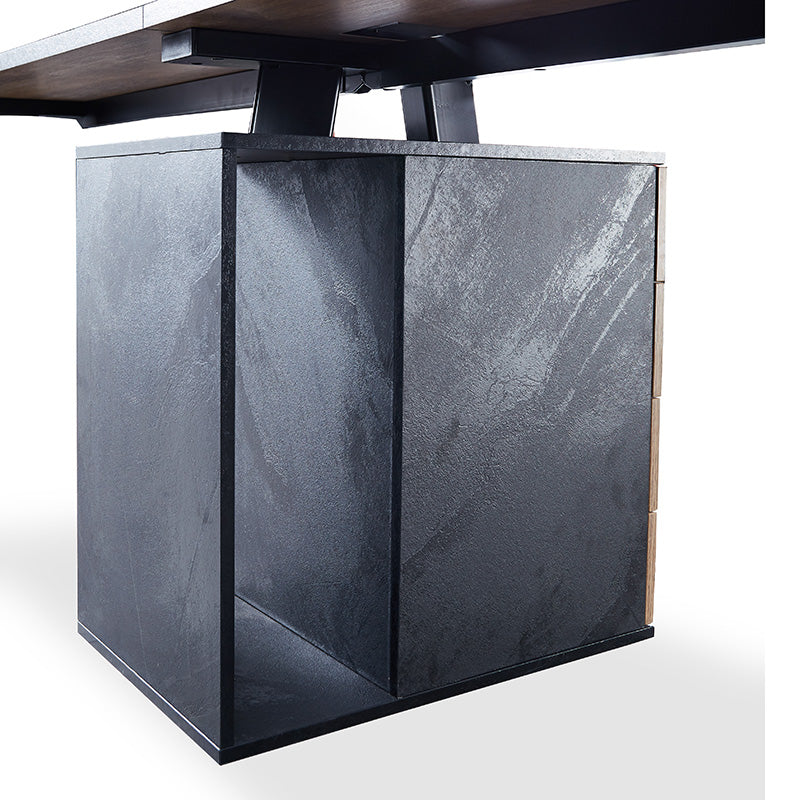2-Person Workstation Desk with Cabinet - 2.4M Warm Oak & Black Finish - Perfect for Home Office & Shared Workspaces