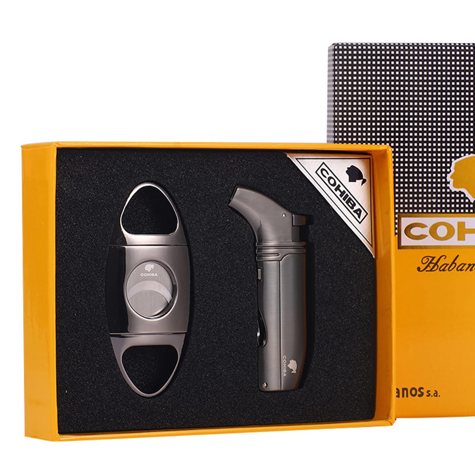 Windproof Double Jet Flame Lighter with Hidden Cigar Drill & Metal Cutter - Refillable Butane Torch Lighter for Cigars, Cigarettes & Outdoor Use (NO Fuel Included) - Perfect for Smoking, Camping, BBQ and Gifts